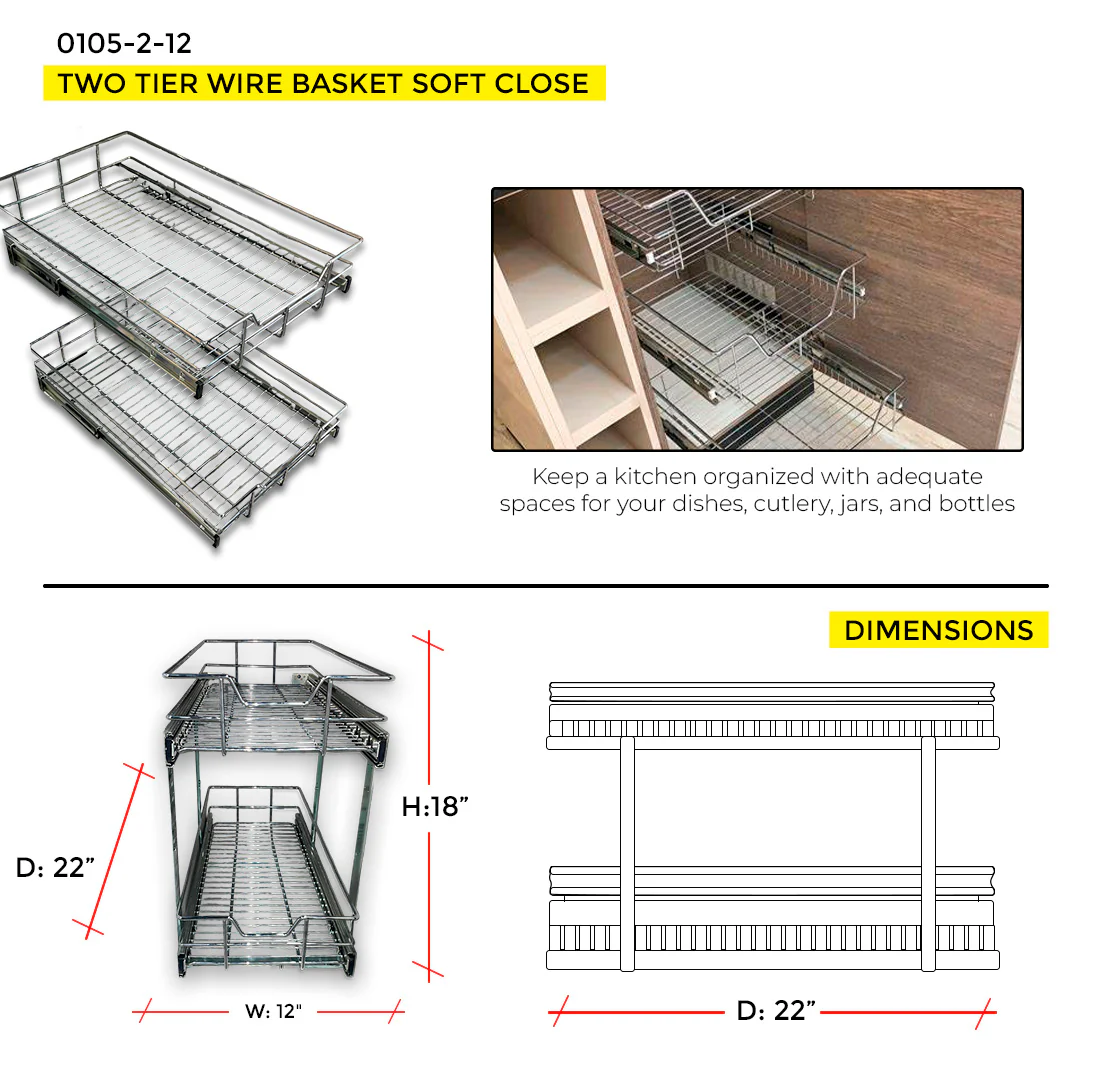 15'' TWO TIER WIRE BASKET SOFT CLOSE (H: 18 1/4" - W: 14 1/2" - D: 22") - Image 3