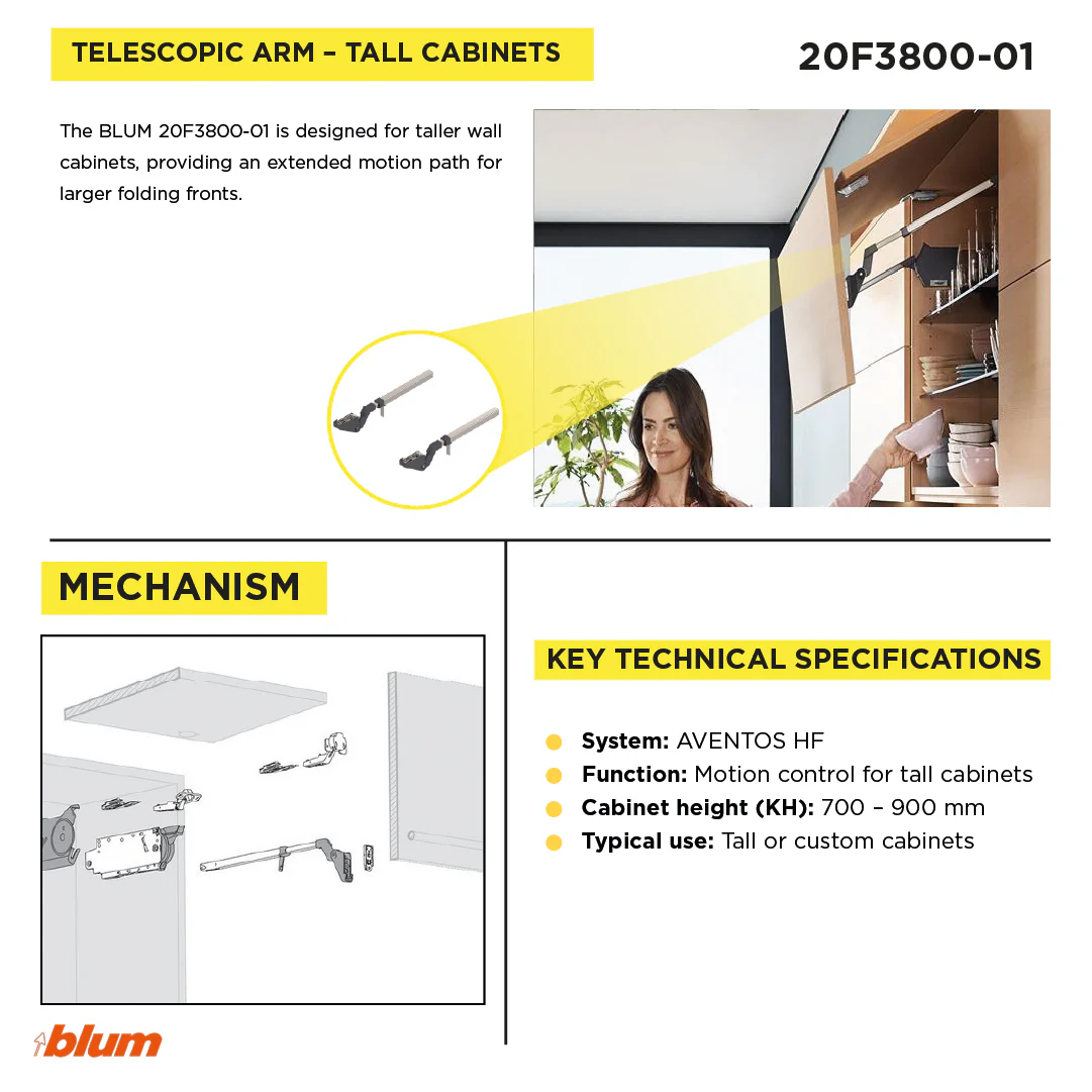 AVENTOS HF Arm assembly Nickel Cabinet range height 27" to 35" - Image 5