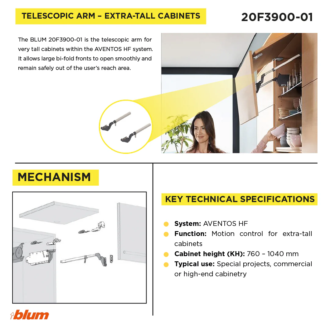 AVENTOS HF Arm assembly Nickel Cabinet range height 35" to 42" - Image 5