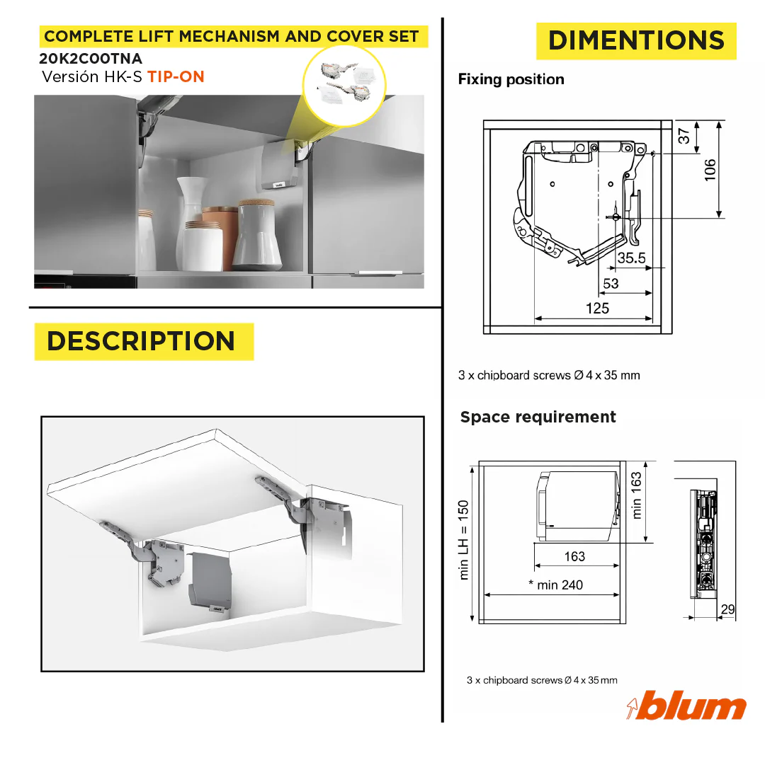Aventos HK-S Stay Lift, Lift Mechanism (Set), PF=400-1000 (With 2 Pieces), for Screwing On, For TIP-ON, Light Gray/Stainless Steel Brushed - Image 3