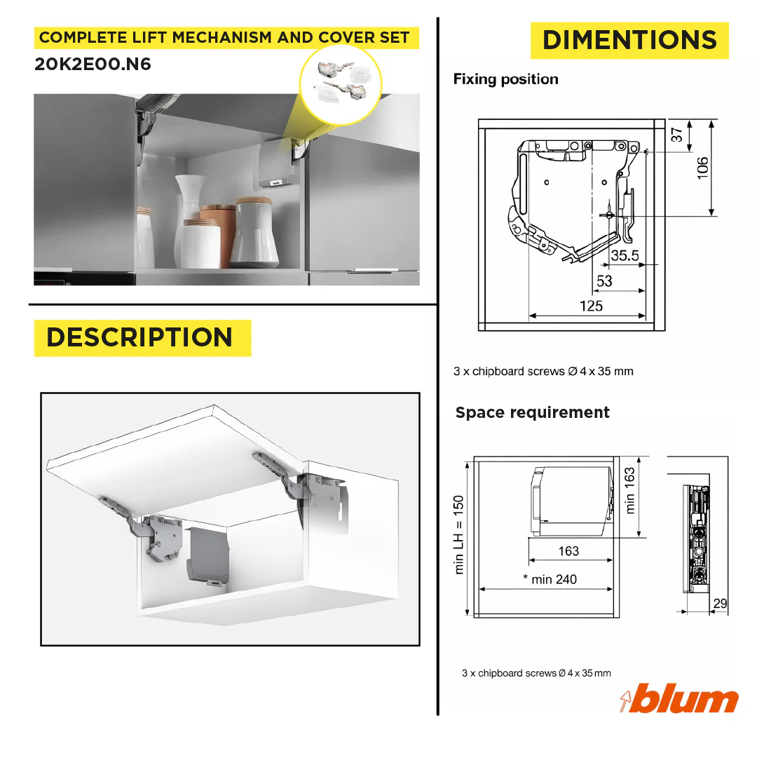 Aventos HK-S Stay Lift, Lift Mechanism (Set), PF=960-2215 (With 2 Pieces), for Screwing On, Light Gray/Stainless Steel Brushed - Image 3