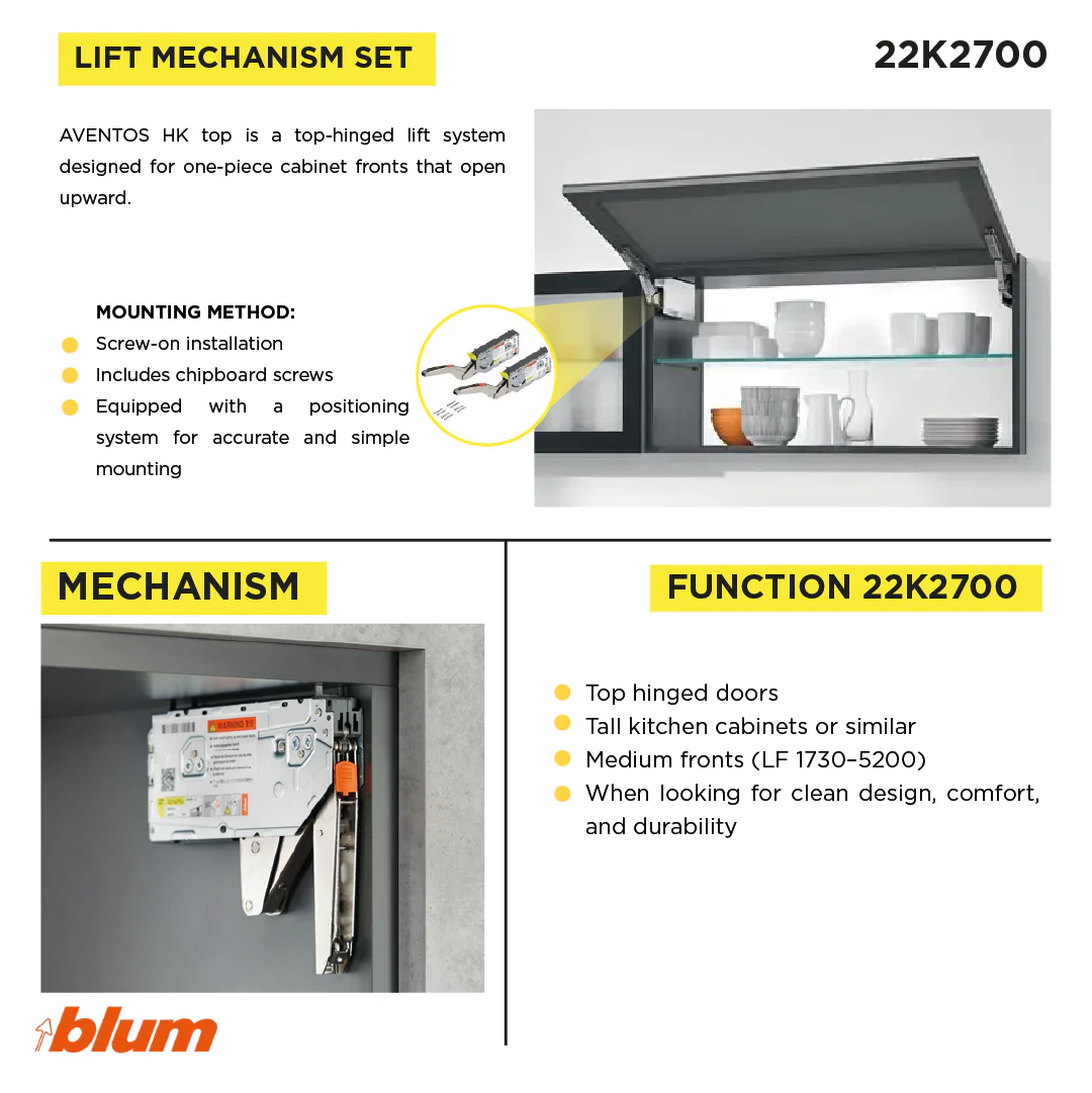 Aventos HK Top Stay Lift, Lift Mechanism (Set), PF=1730-5200 (With 2 Pieces), for Screwing On, Suitable For SERVO-DRIVE, Zinc-Coated - Image 3