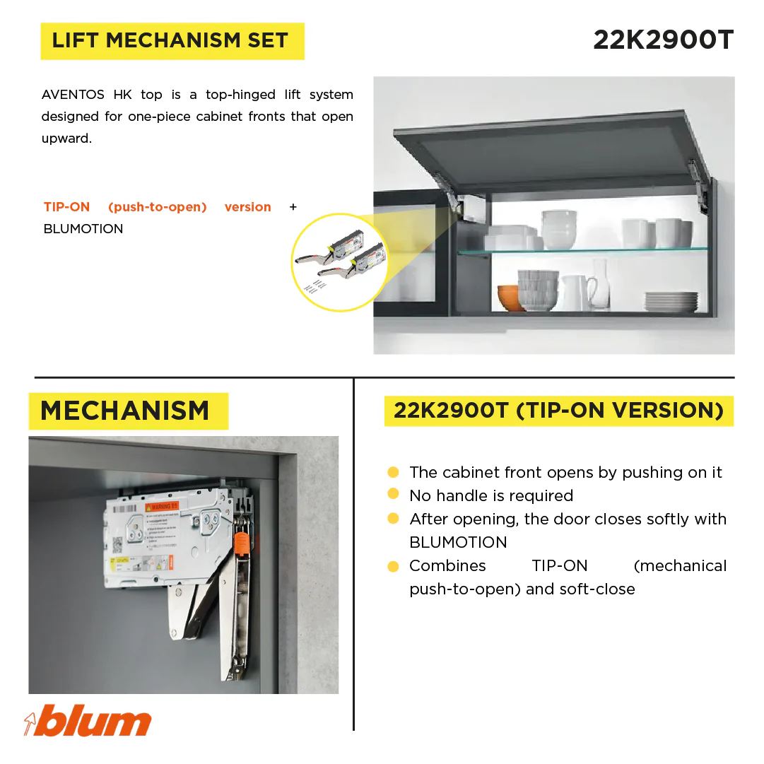 Aventos HK Top Stay Lift, Lift Mechanism (Set), PF=3200-9000 (With 2 Pieces), for Screwing On, For TIP-ON, Zinc-Coated - Image 3