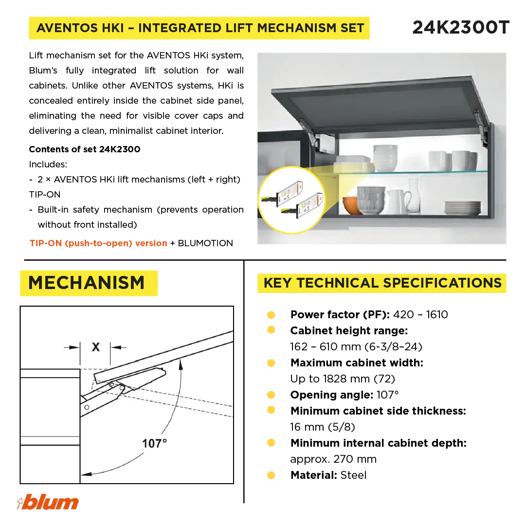 Aventos HKI, Lift Mechanism (Set), PF=420-1610 (With 2 Pieces), For TIP-ON, Onyx Black - Image 4