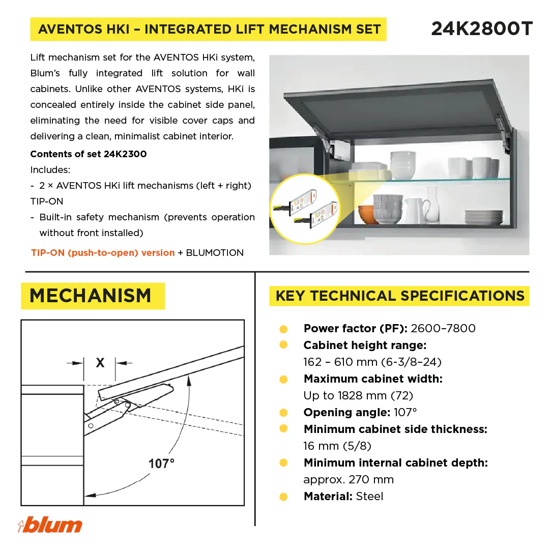 Aventos HKI, Lift Mechanism (Set), PF=2600-7800 (With 2 Pieces), For TIP-ON, Onyx Black - Image 4