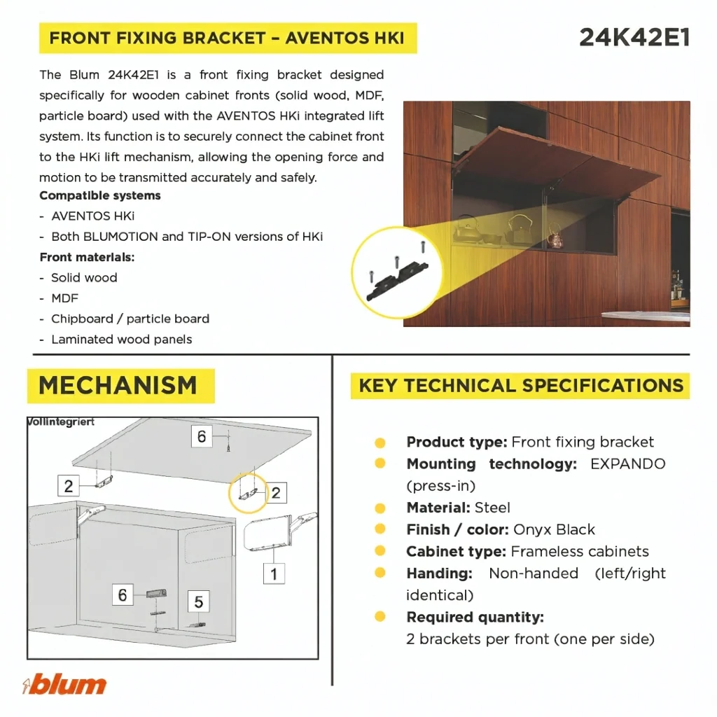 Aventos HKI, Front Fixing Bracket for Wood Fronts, EXPANDO, Onyx Black - Image 2