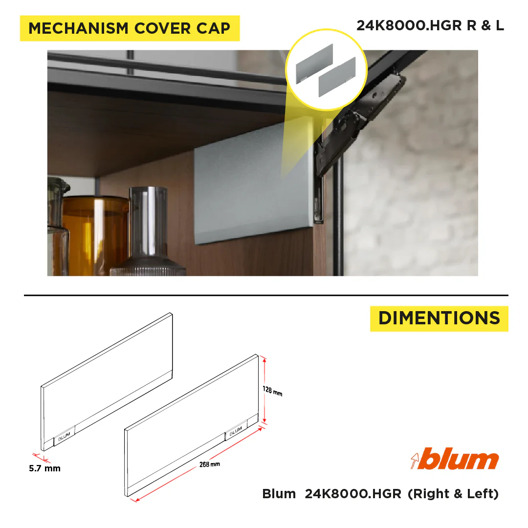 Aventos HKI, Lift Mechanism Cover Cap, Plain, Right+Left, Light Gray/Stainless Steel Brushed - Image 3