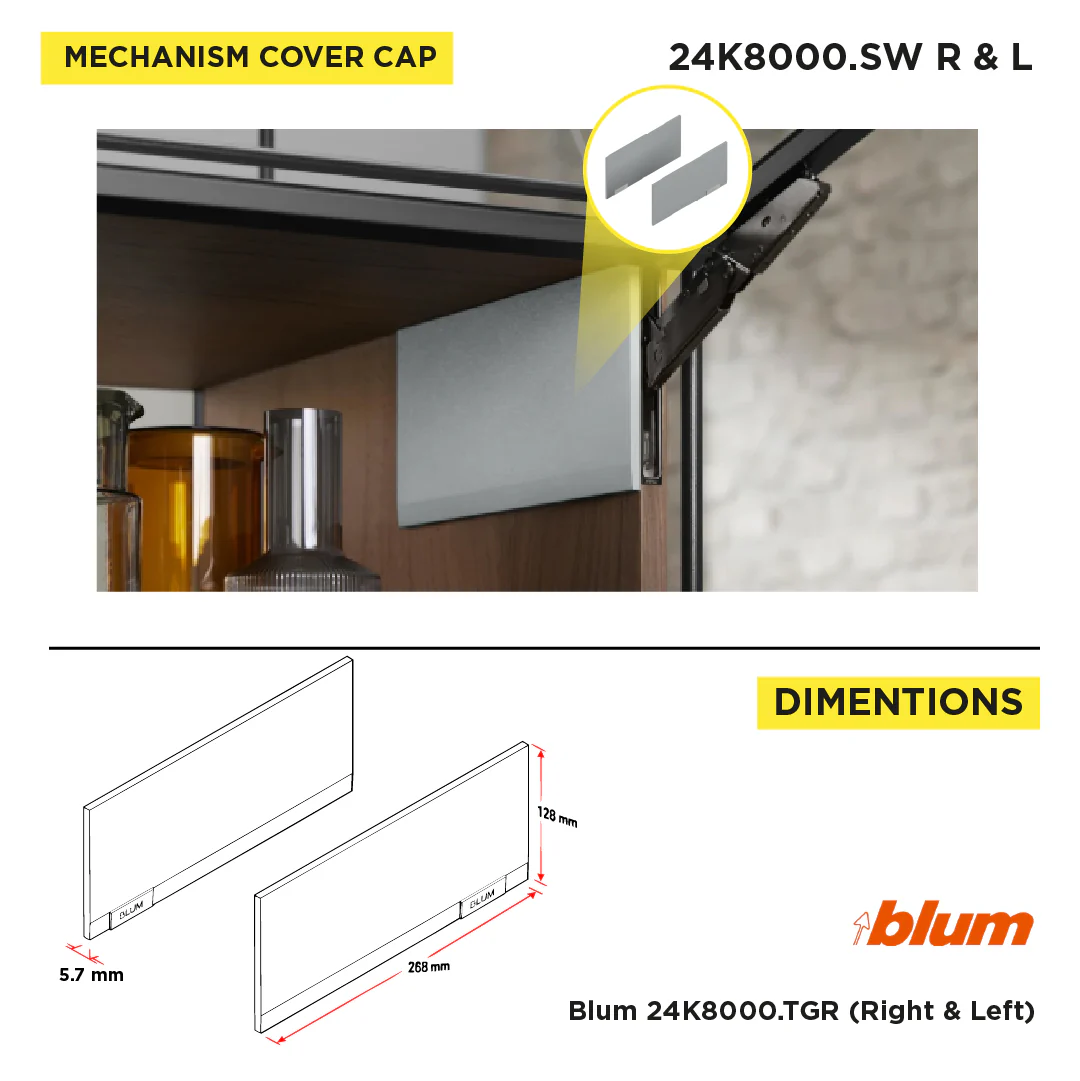 Aventos HKI, Lift Mechanism Cover Cap, Plain, Right+Left, Silk White/Stainless Steel Brushed - Image 2