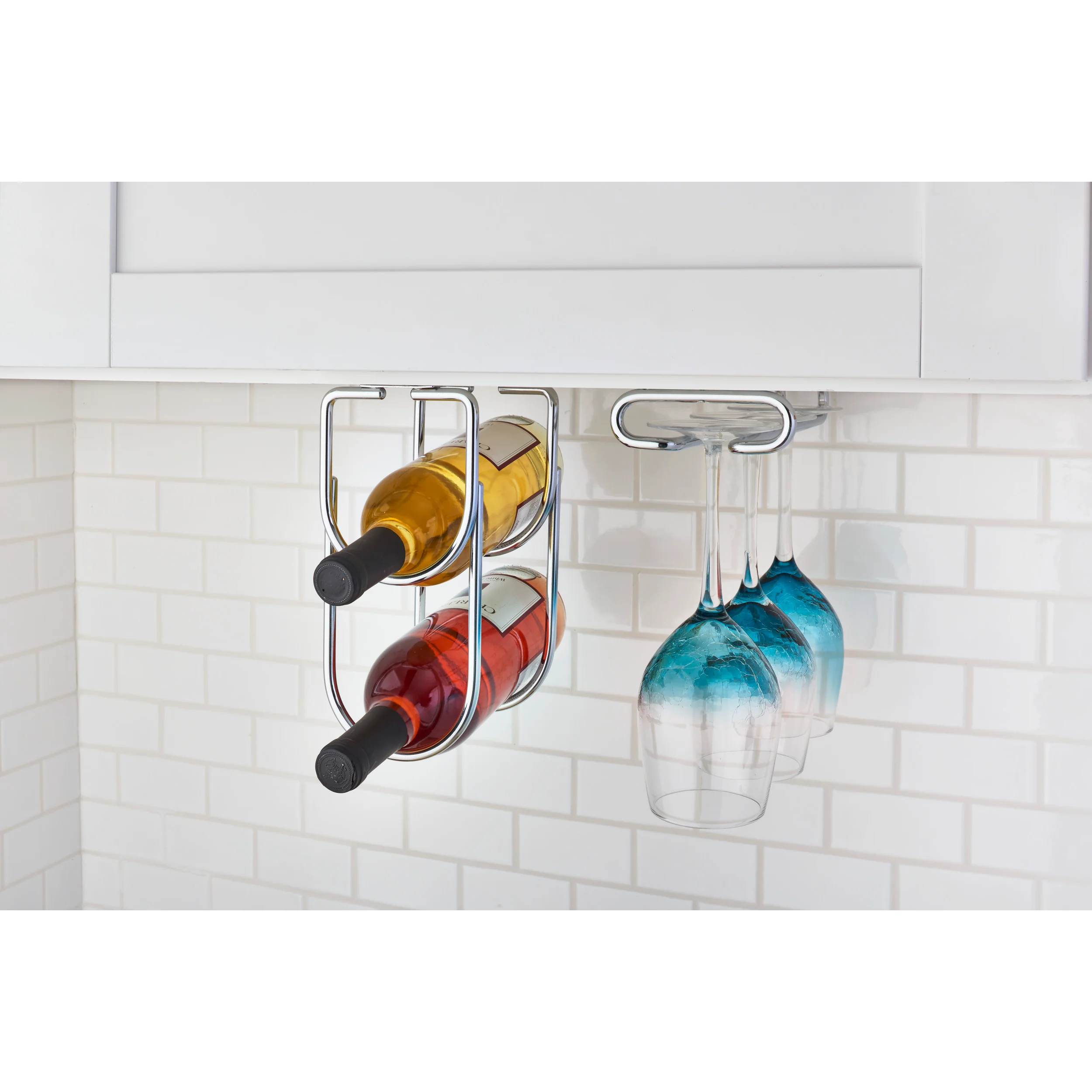 Chrome Under Cabinet Double Wine Bottle Holder Chrome 4.25 in (108 mm) W x 9 in (229 mm) D x 9 in (229 mm) H - Image 2
