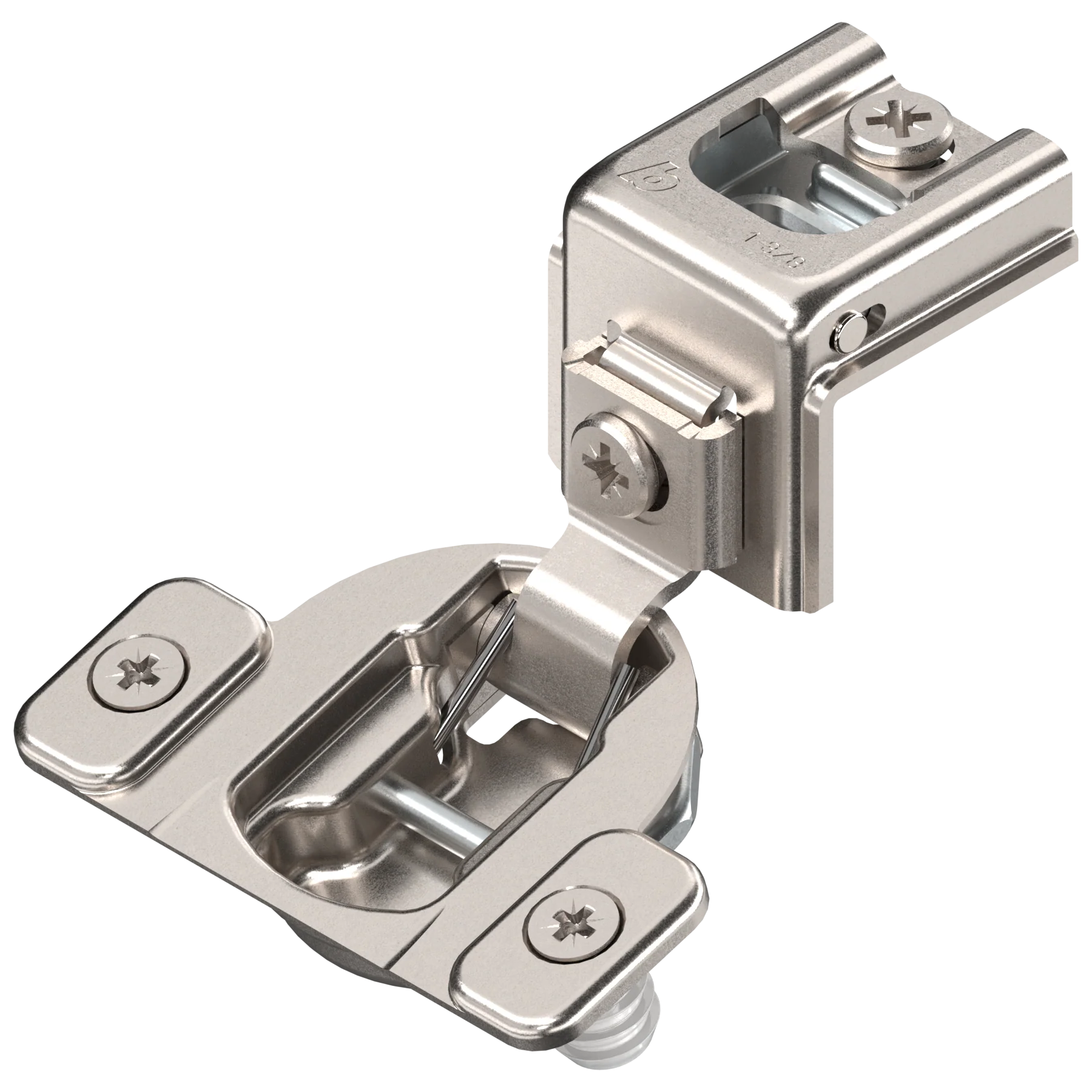 Blum COMPACT hinge 1-3/8", 107°, with spring, mounting plate: screws, hinge cup: press-in
