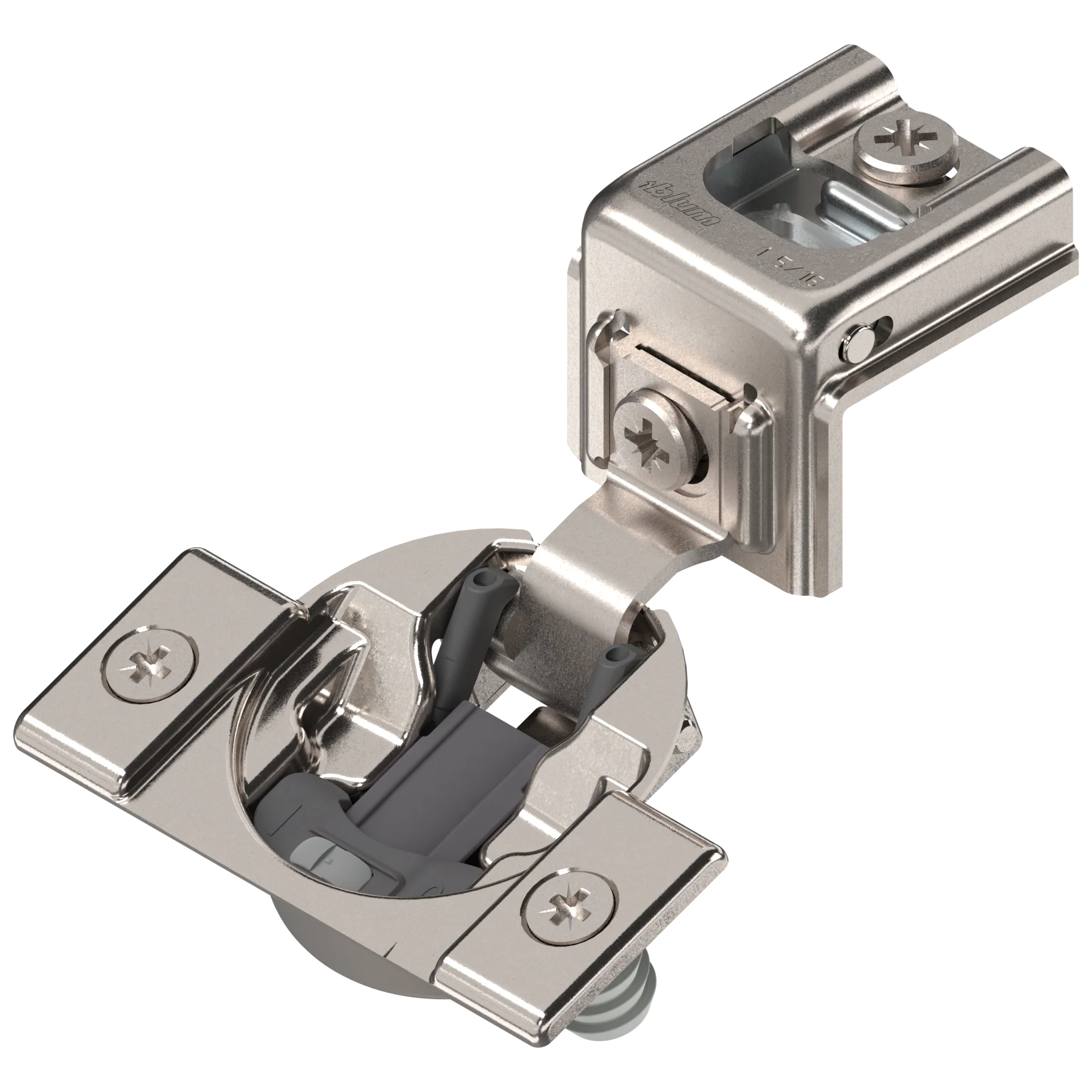 Blum COMPACT BLUMOTION hinge 1-5/16", 110°, with spring, mounting plate: screws, hinge cup: press-in