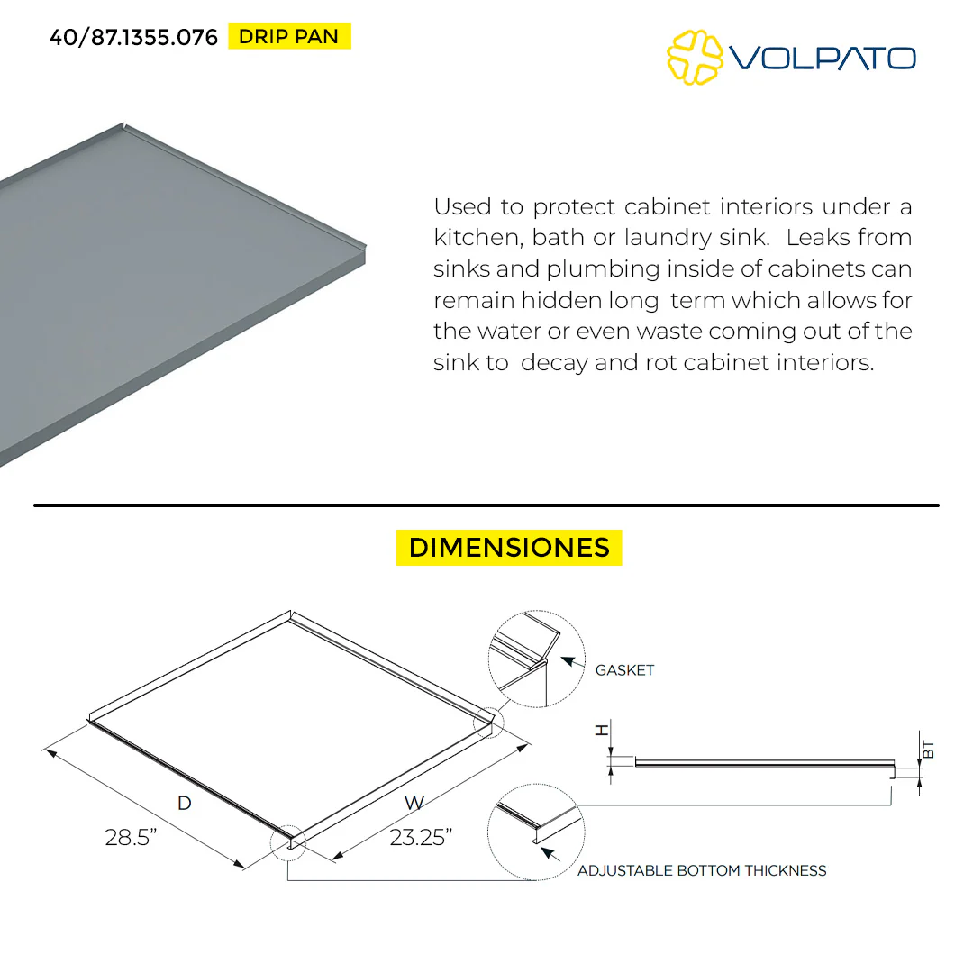 DRIP SHIELD VOLPATO 28.5" W X 23.25" D EMBOSSED ALUMINUM WITH SIDE GASKETS - Image 4