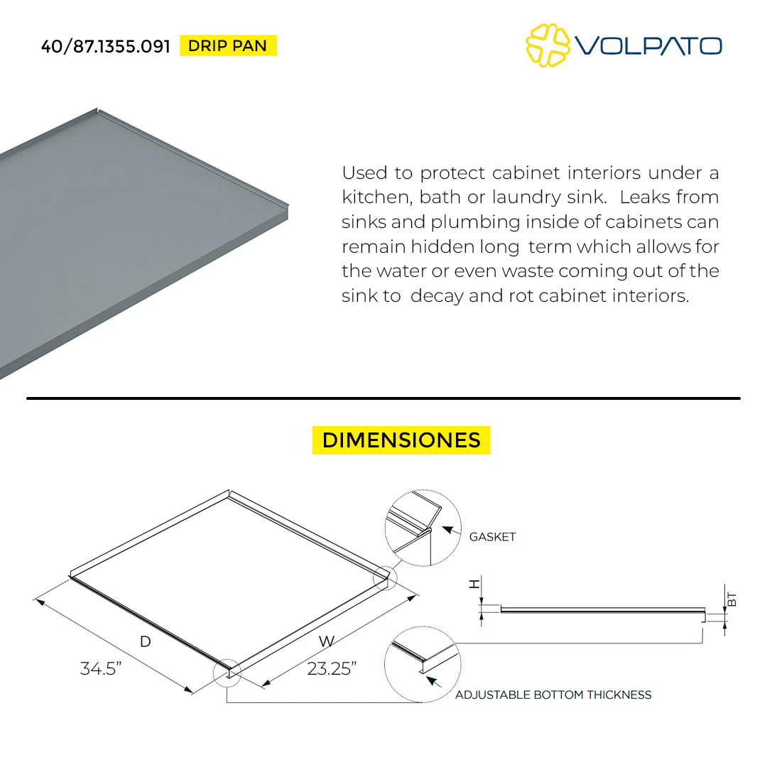 DRIP SHIELD VOLPATO 34.5" W X 23.25" D EMBOSSED ALUMINUM WITH SIDE GASKETS - Image 4
