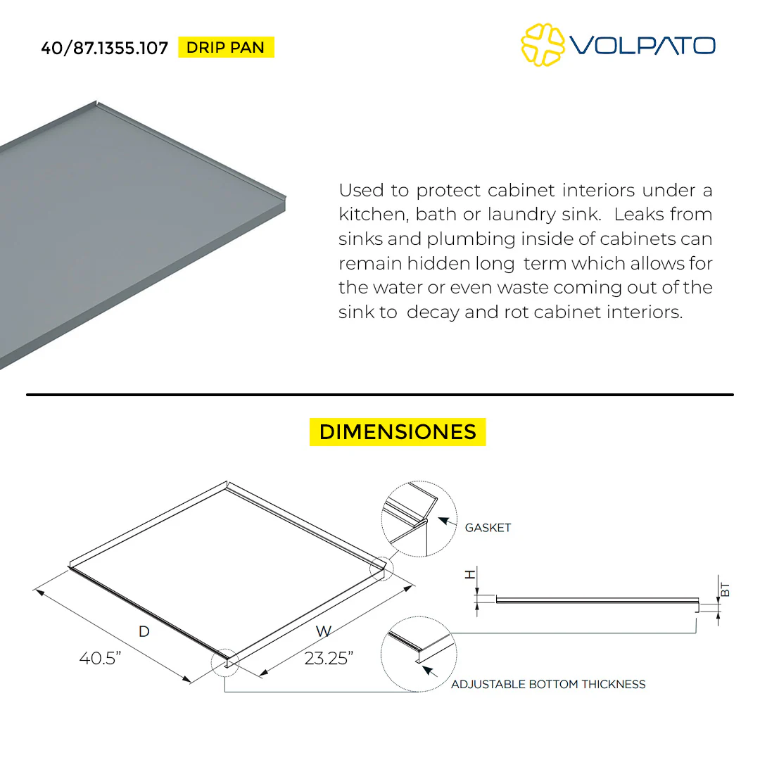 DRIP SHIELD VOLPATO 40.5" W X 23.25" D EMBOSSED ALUMINUM WITH SIDE GASKETS - Image 4