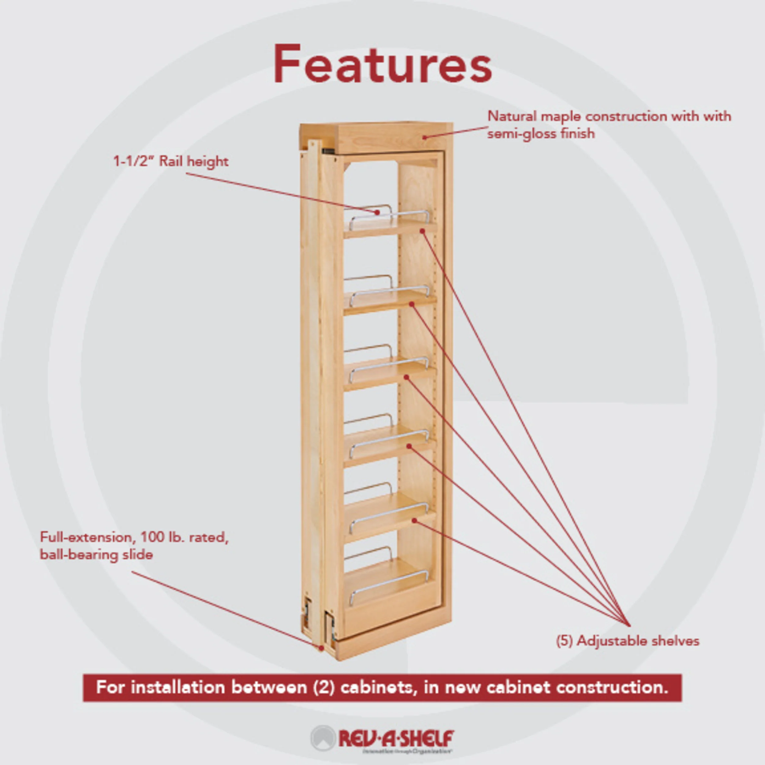 6 in. W x 42 in. H Pull-Out Between Cabinet Wall Filler Natural 6 in (152 mm) W x 11.13 in (283 mm) D x 42 in (1067 mm) H - Image 2