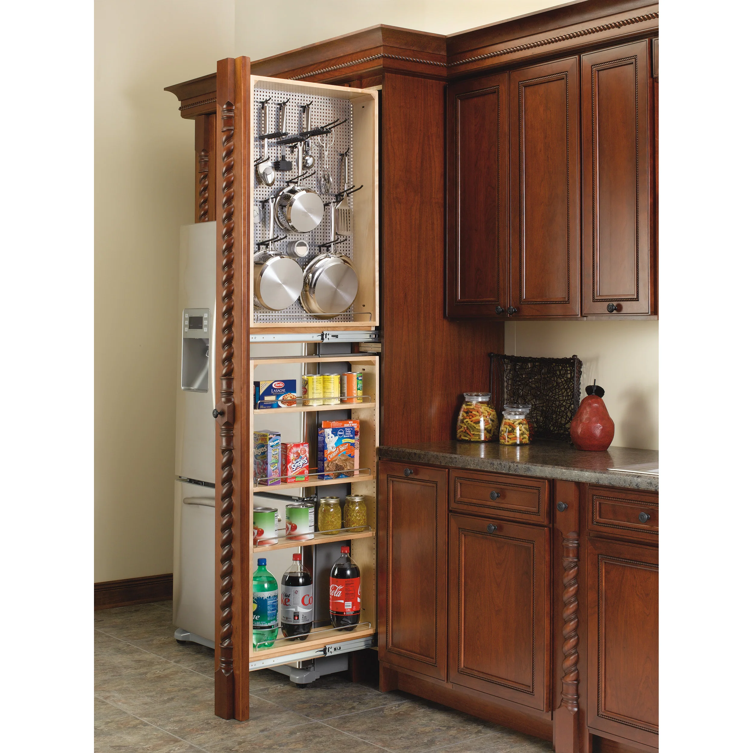 6 in W X 45 in H Stainless Steel Tall Filler Pullout R-H Natural 6 in (152 mm) W x 23 in (584 mm) D x 44.5 in (1130 mm) H - Image 2