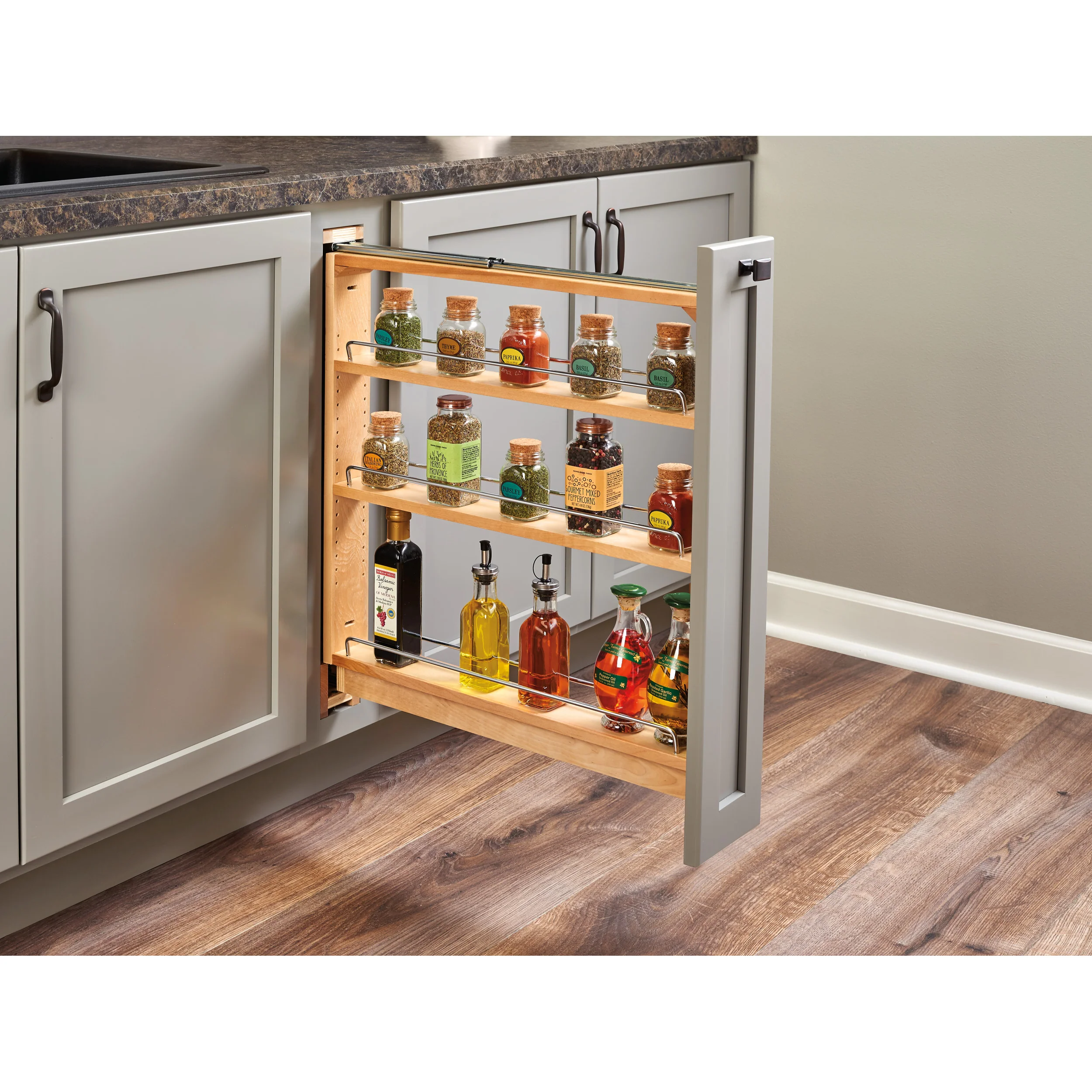 Wood Base Cabinet Pull Out Organizer Insert (3" W x 23" D x 27-5/16" H) - Image 4