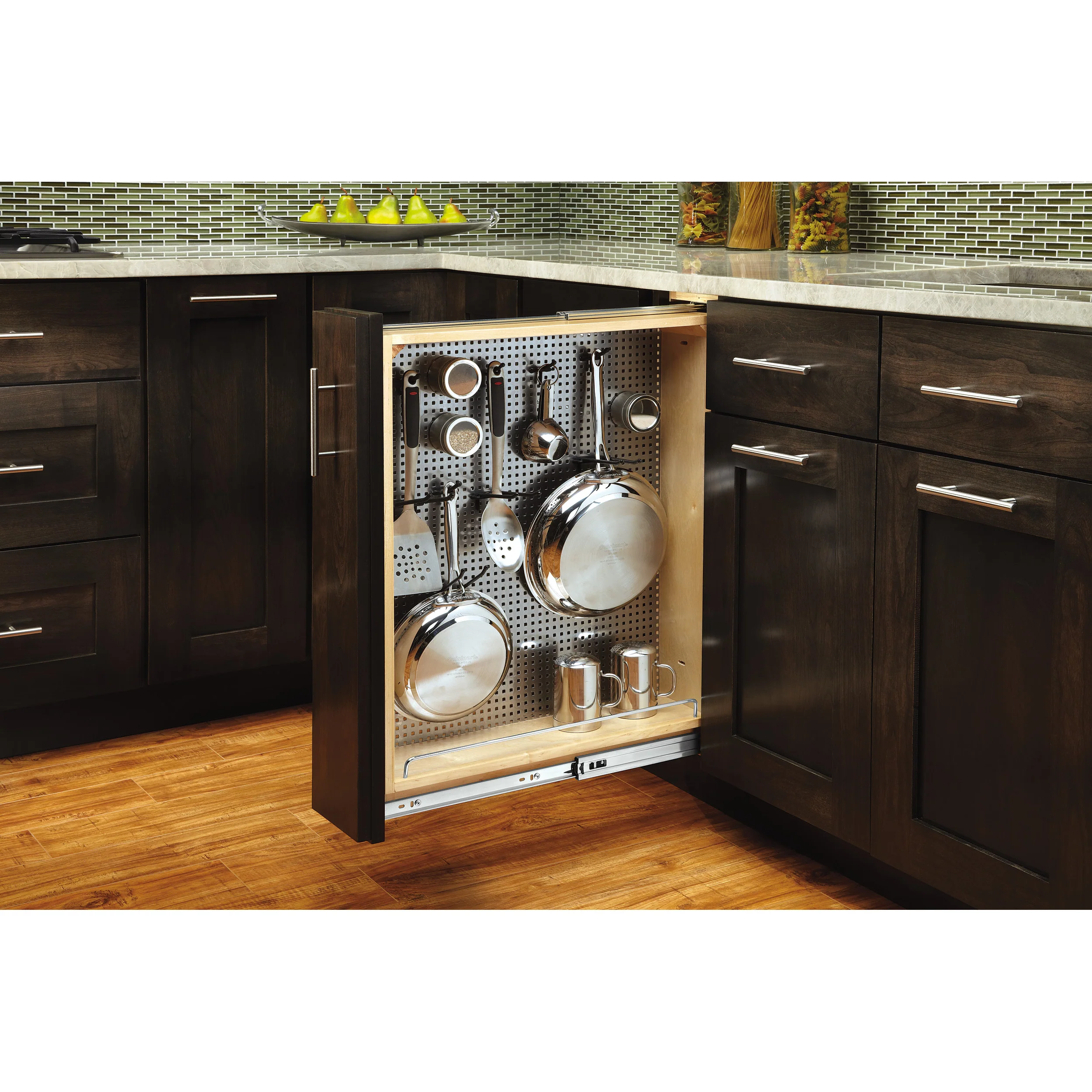 8 in Stainless Steel Base Cabinet Organizer w/Soft-Close Natural 8 in (203 mm) W x 21.65 in (550 mm) D x 25.5 in (648 mm) H