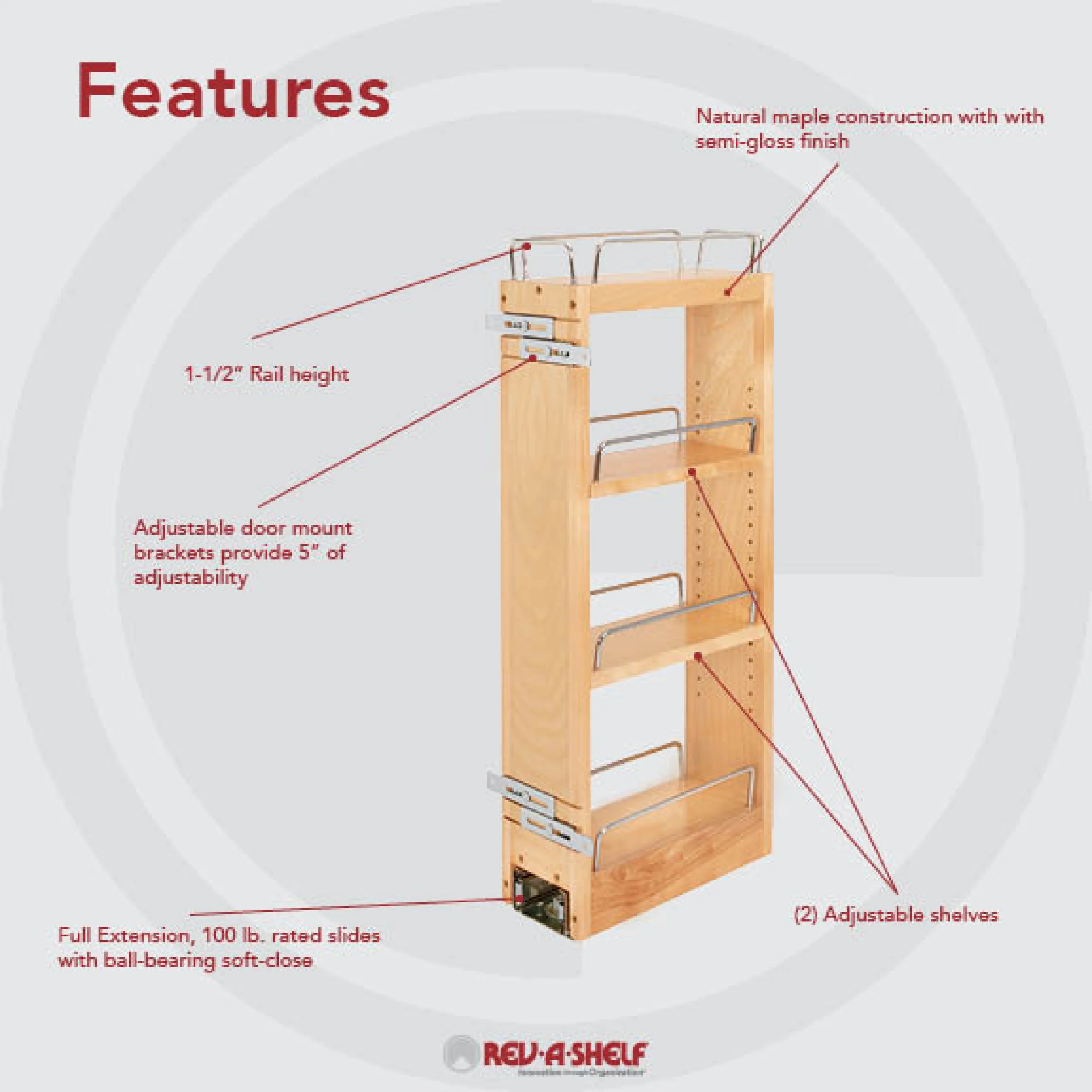 5 in Wood Pull Out Wall Organizer w/Soft Close Natural 5 in (127 mm) W x 10.75 in (273 mm) D x 26.15 in (664 mm) H - Image 8