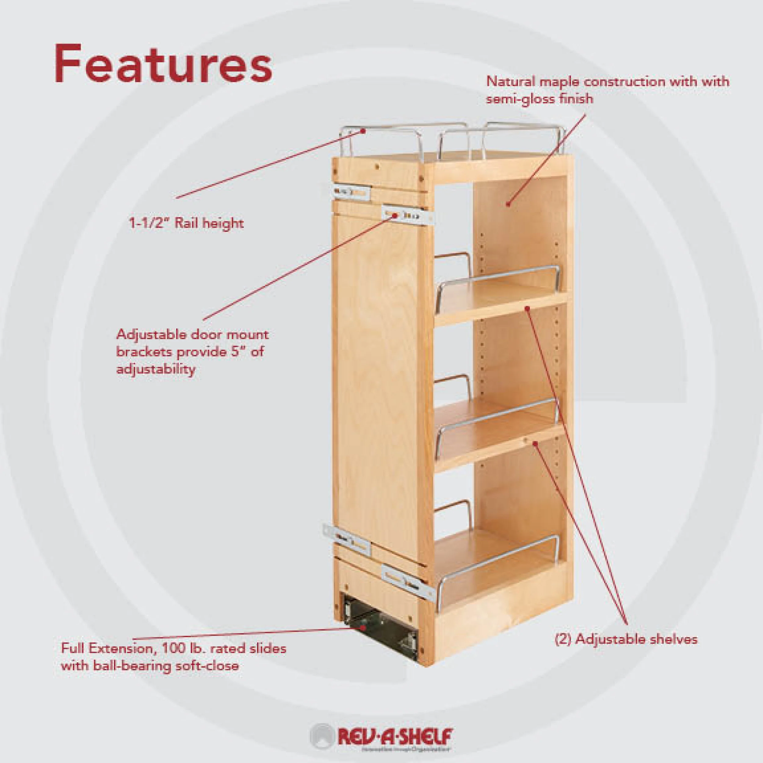 8 in Wood Pull Out Wall Organizer w/Soft Close Natural 8 in (203 mm) W x 10.75 in (273 mm) D x 26.15 in (664 mm) H - Image 2