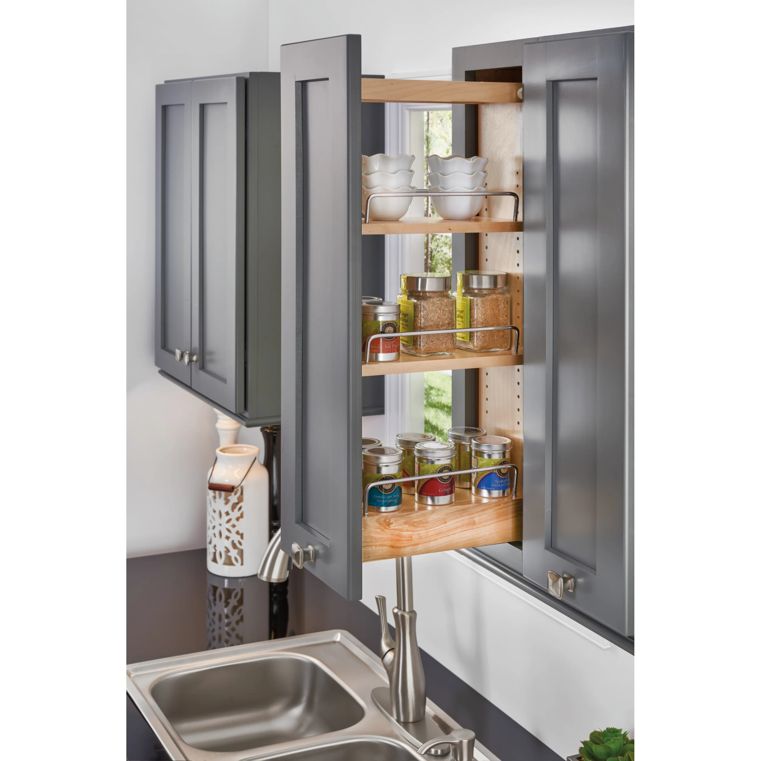 8 in Wood Pull Out Wall Organizer w/Soft Close Natural 8 in (203 mm) W x 10.75 in (273 mm) D x 26.15 in (664 mm) H - Image 4