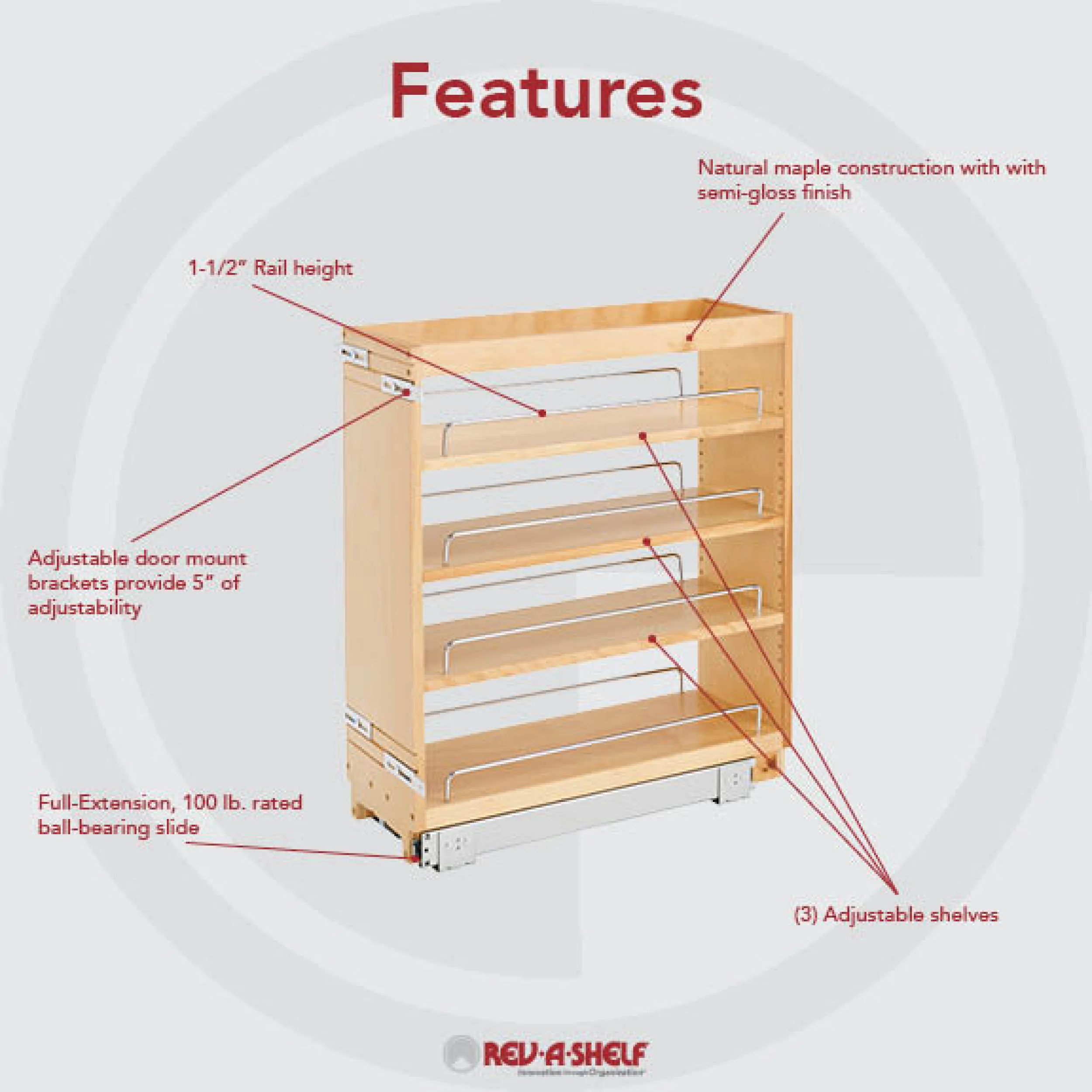 8 in Base Cabinet Organizer Natural  8 in (203 mm) W x 22.5 in (572 mm) D x 25.5 in (648 mm) H - Image 3