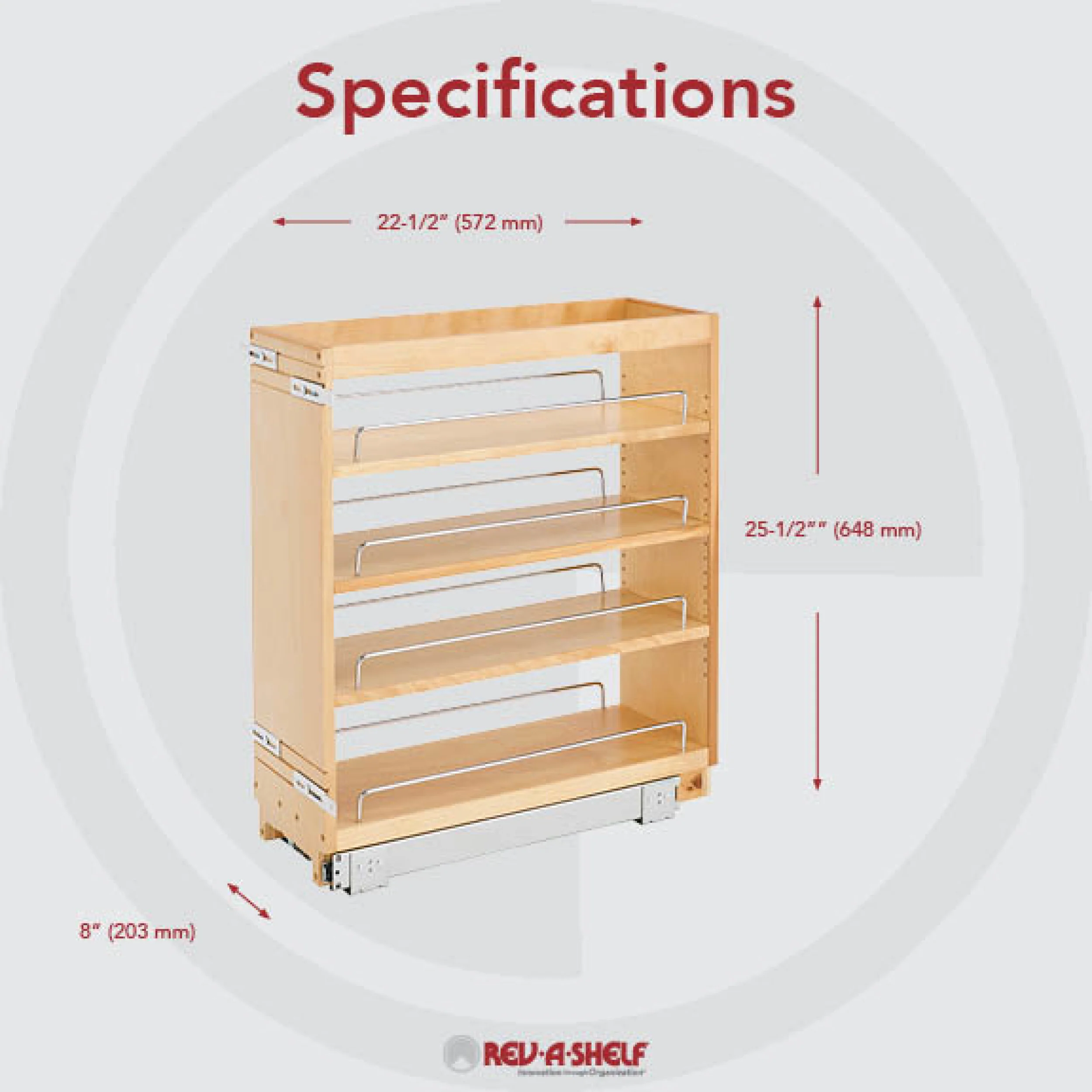 8 in Base Cabinet Organizer Natural  8 in (203 mm) W x 22.5 in (572 mm) D x 25.5 in (648 mm) H - Image 4