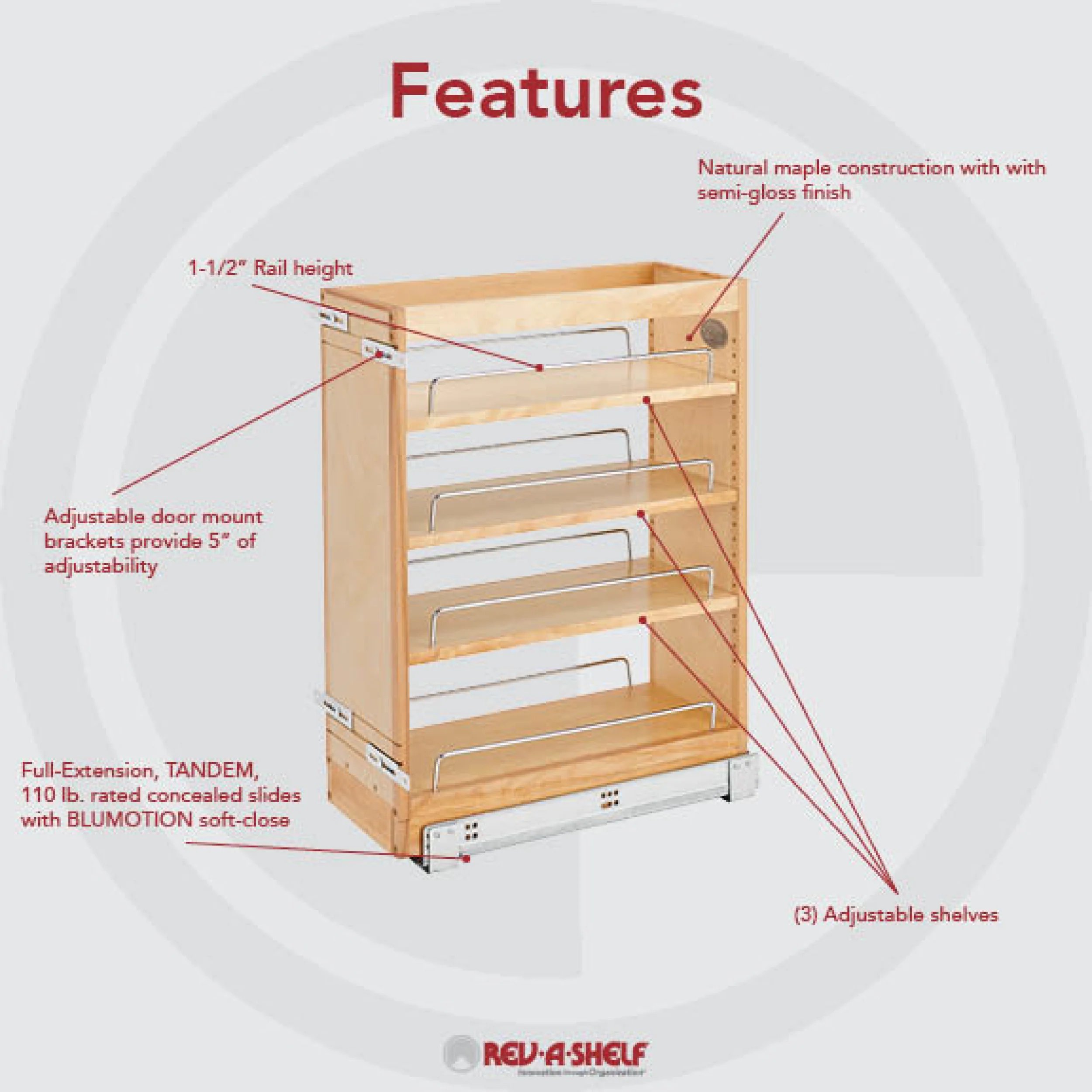 8 in Base Cabinet Organizer Natural 8 in (203 mm) W x 19 in (483 mm) D x 25.5 in (648 mm) H - Image 4