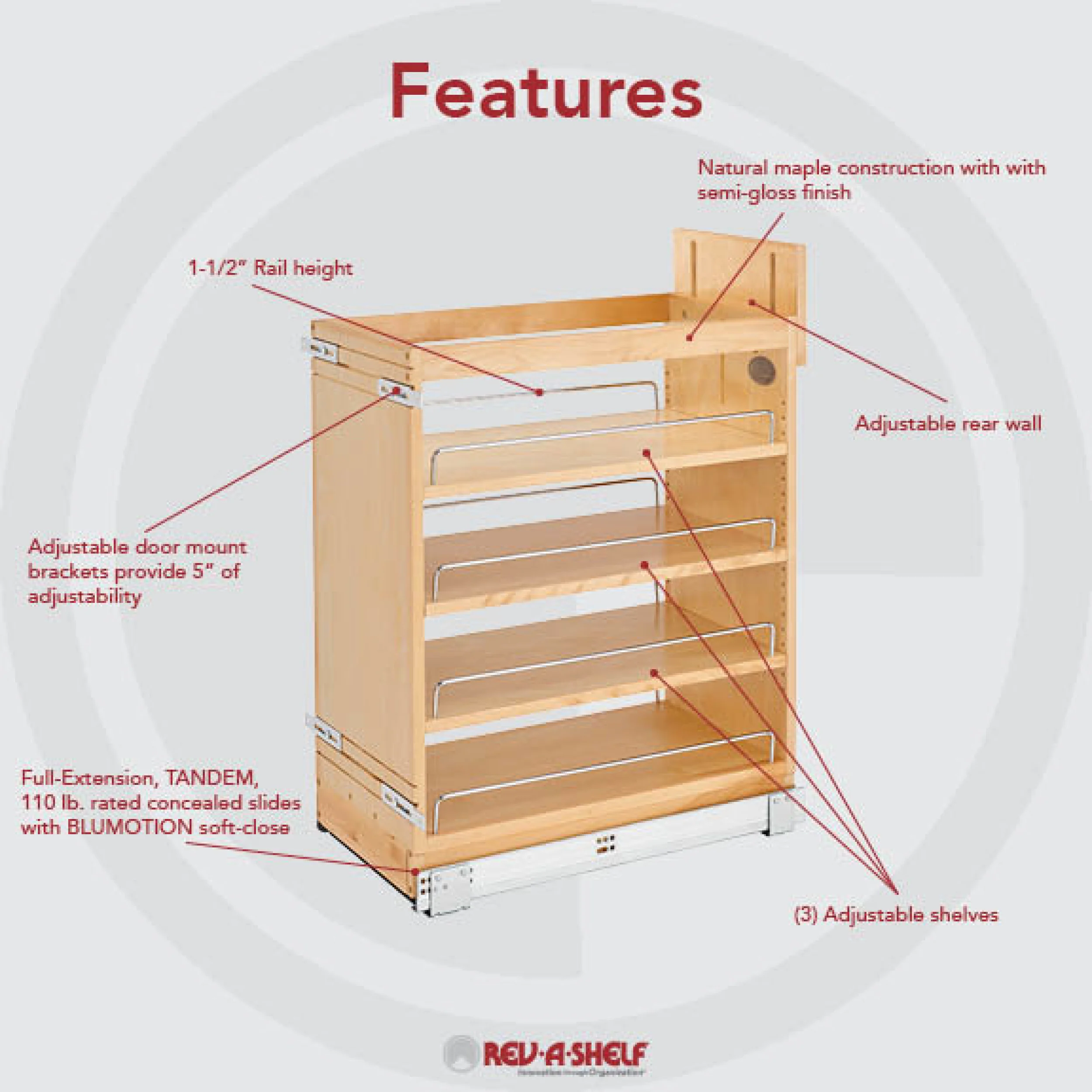 11 in Base Cabinet Organizer Soft-Close Natural 11.75 in (298 mm) W x 21.63 in (549 mm) D x 25.5 in (648 mm) H - Image 2
