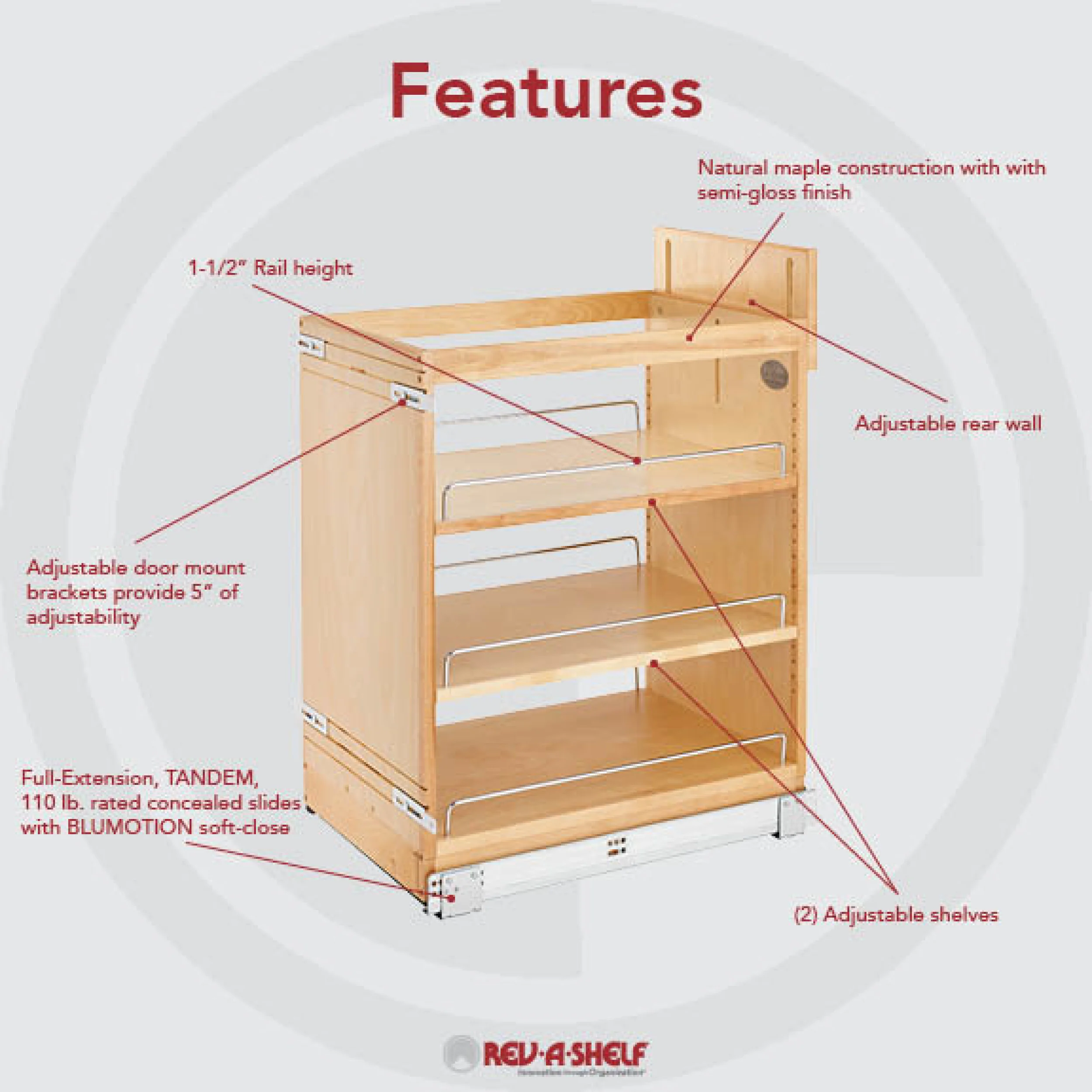 14 in Base Cabinet Organizer Soft-Close Natural  14.75 in (375 mm) W x 21.63 in (549 mm) D x 25.5 in (648 mm) H - Image 3