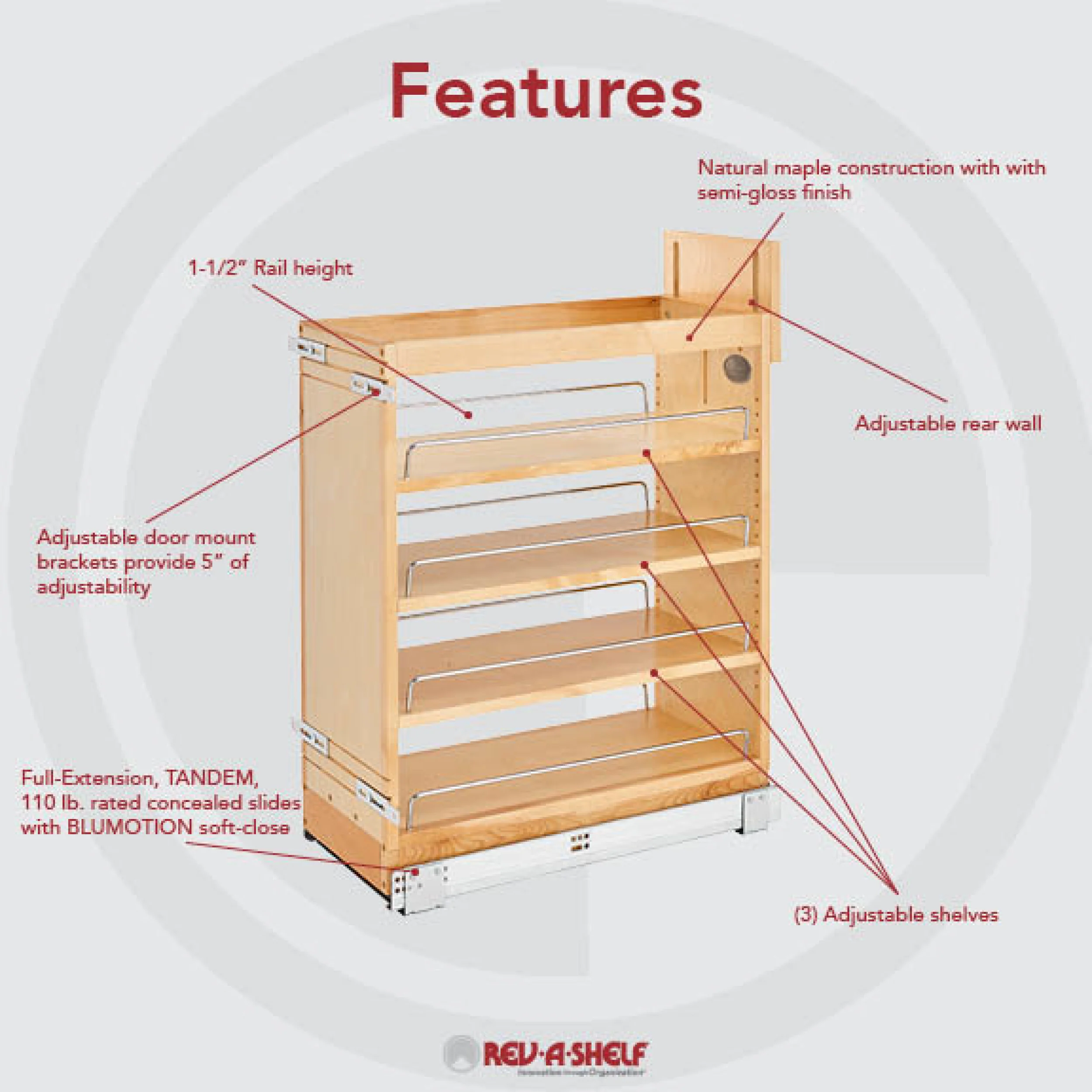 9 in Base Cabinet Organizer Soft-Close Natural 10.25 in (260 mm) W x 21.63 in (549 mm) D x 25.5 in (648 mm) H - Image 2