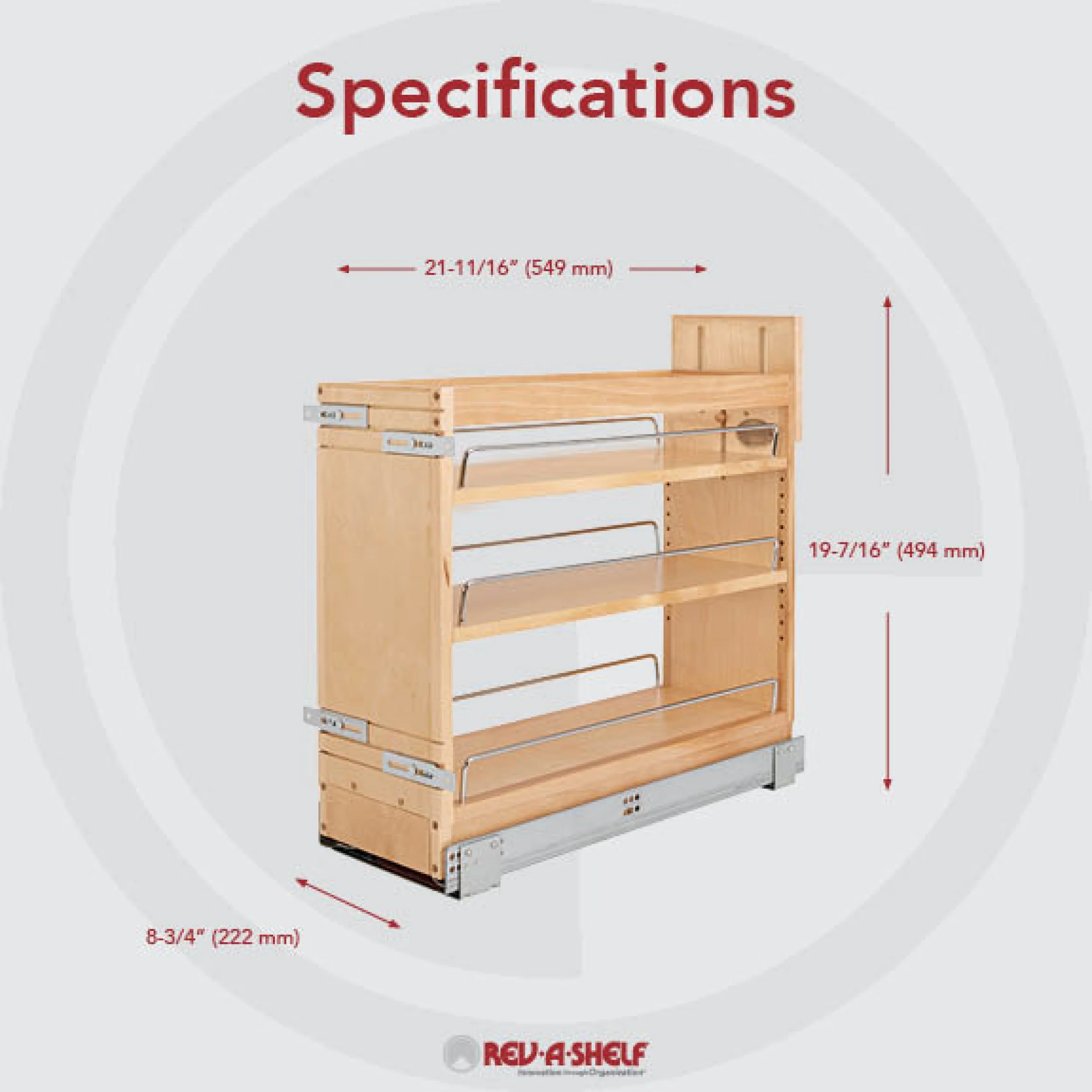 8 in Door/Drawer Base Cabinet Organizer w/Soft-Close Natural 8.75 in (222 mm) W x 21.63 in (549 mm) D x 19.44 in (494 mm) H - Image 2