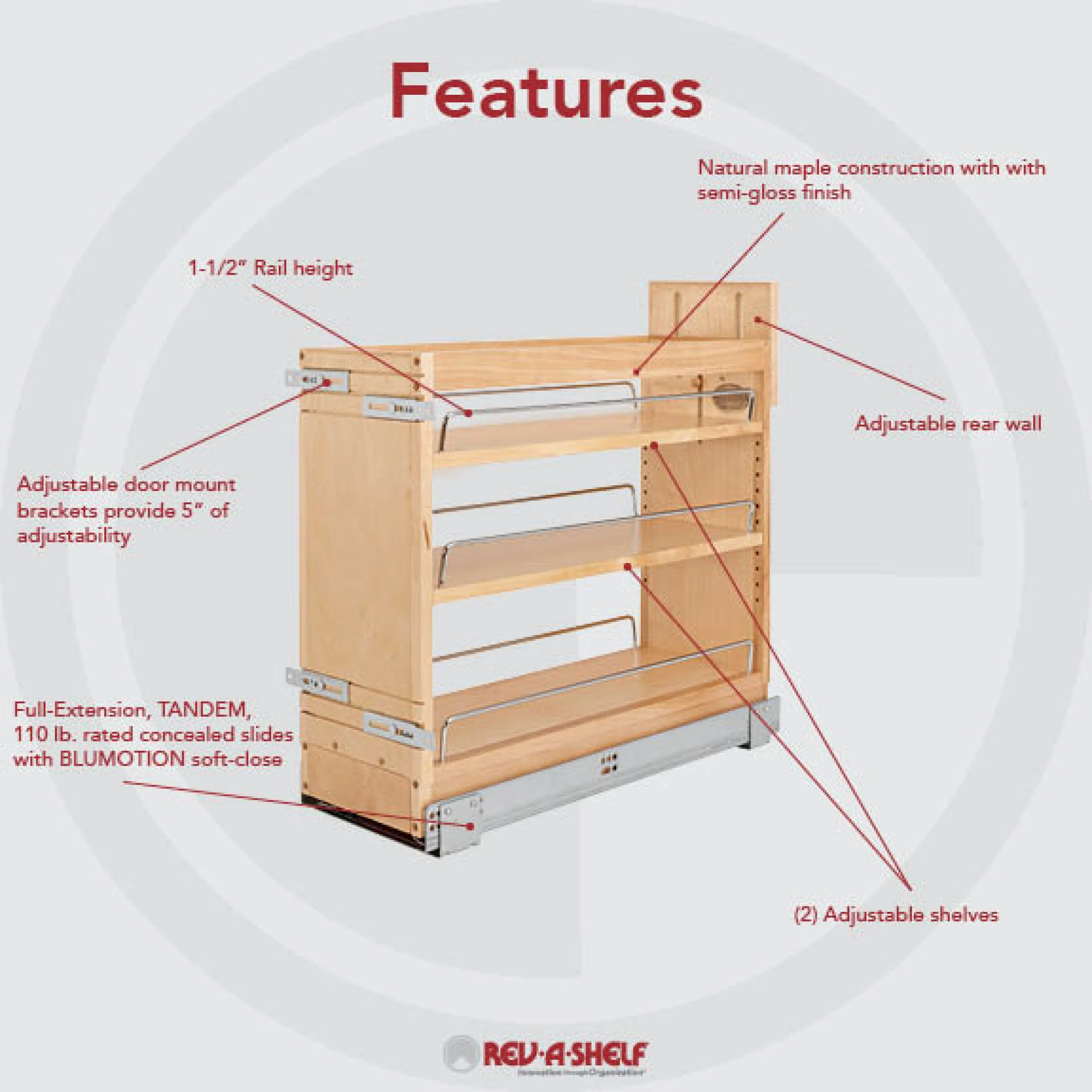 8 in Door/Drawer Base Cabinet Organizer w/Soft-Close Natural 8.75 in (222 mm) W x 21.63 in (549 mm) D x 19.44 in (494 mm) H - Image 4