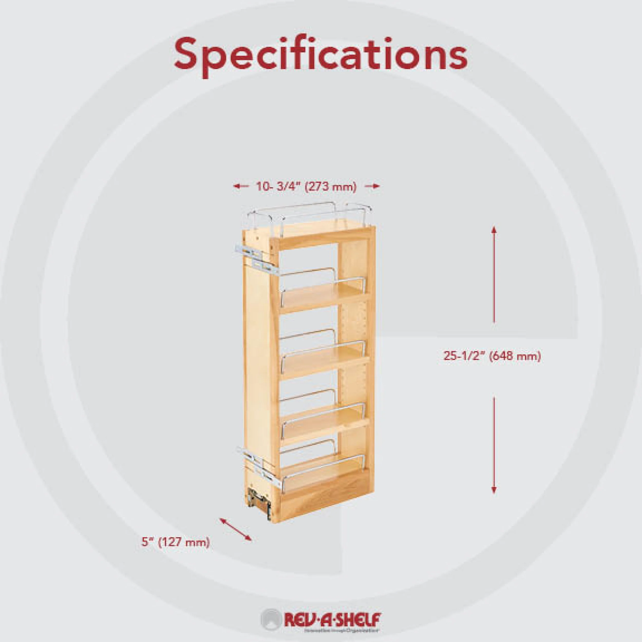 5 in Wood Pull Out Wall Cabinet Organizer Natural  5 in (127 mm) W x 10.75 in (273 mm) D x 26.25 in (667 mm) H - Image 2
