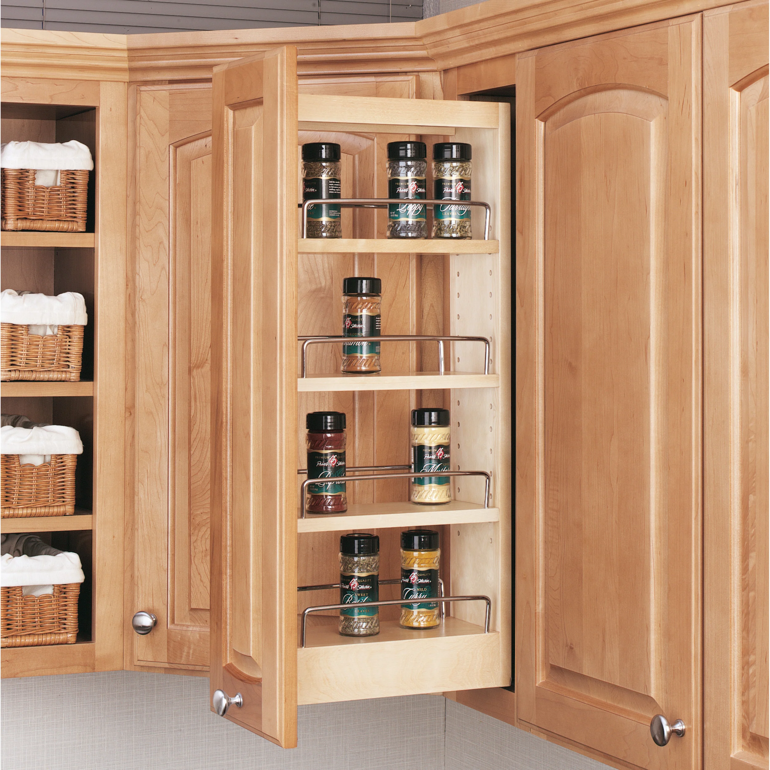 5 in Wood Pull Out Wall Cabinet Organizer Natural  5 in (127 mm) W x 10.75 in (273 mm) D x 26.25 in (667 mm) H - Image 3