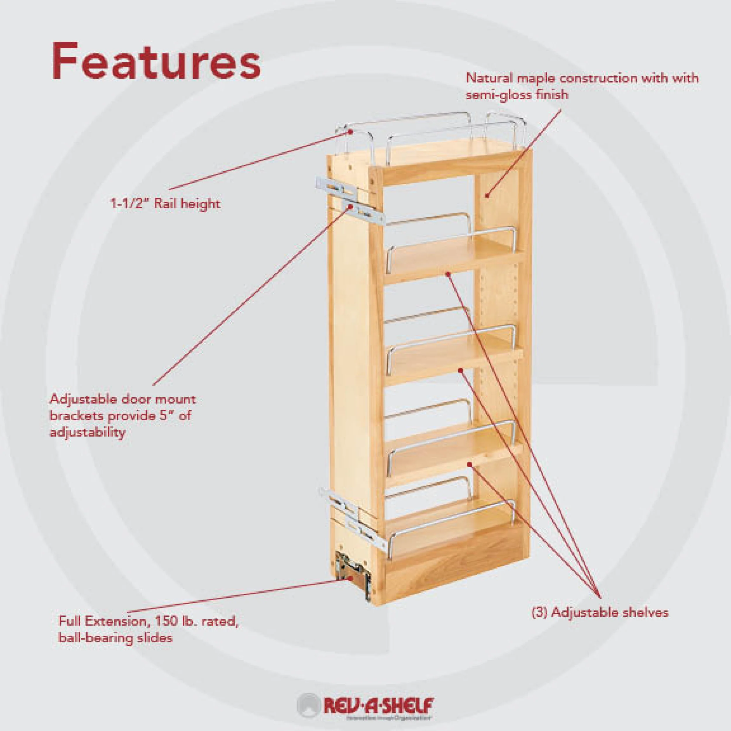5 in Wood Pull Out Wall Cabinet Organizer Natural  5 in (127 mm) W x 10.75 in (273 mm) D x 26.25 in (667 mm) H - Image 4