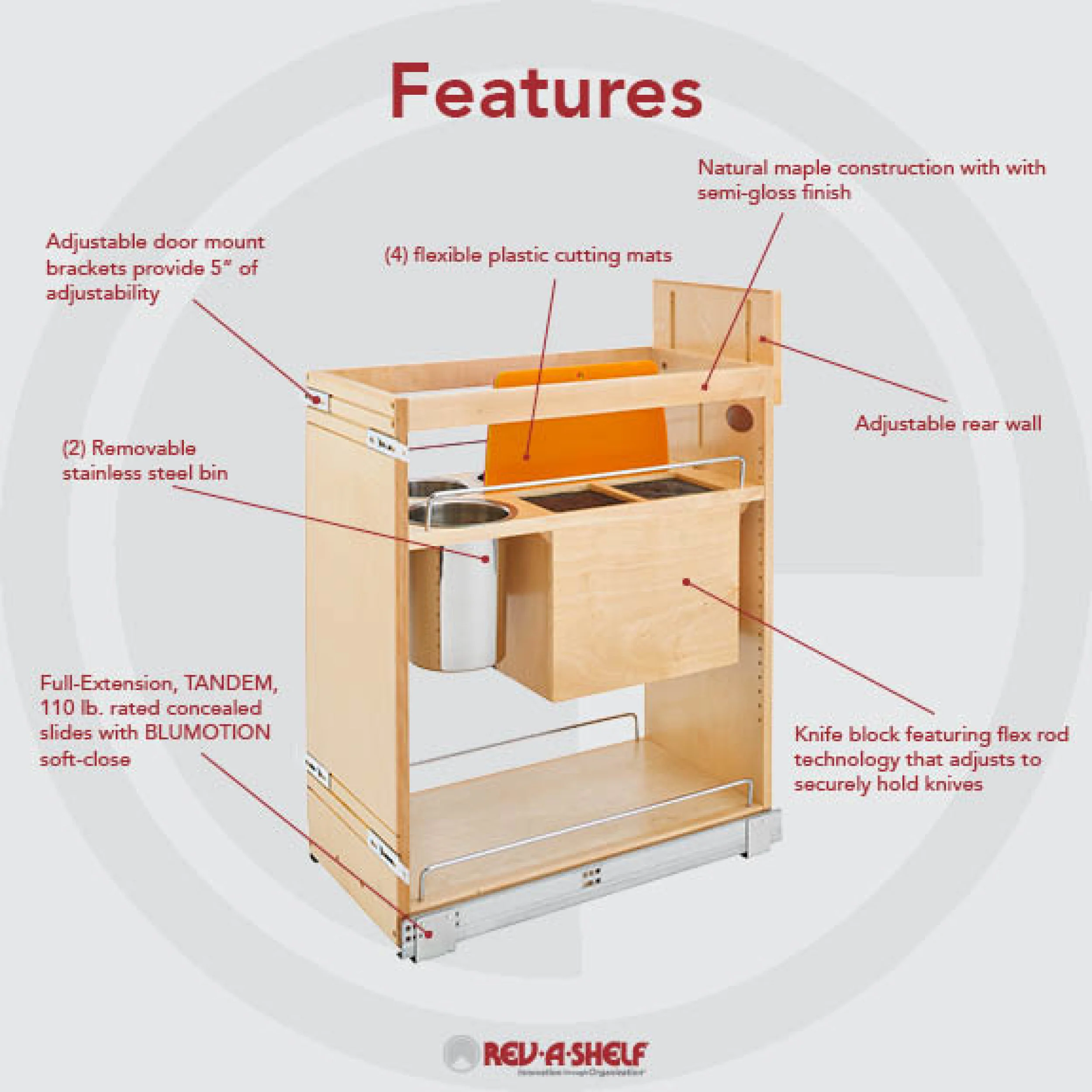 11 in Base Cabinet Organizer w/ Knife Block w/Soft-Close Natural 11.75 in (298 mm) W x 21.63 in (549 mm) D x 25.5 in (648 mm) H - Image 11