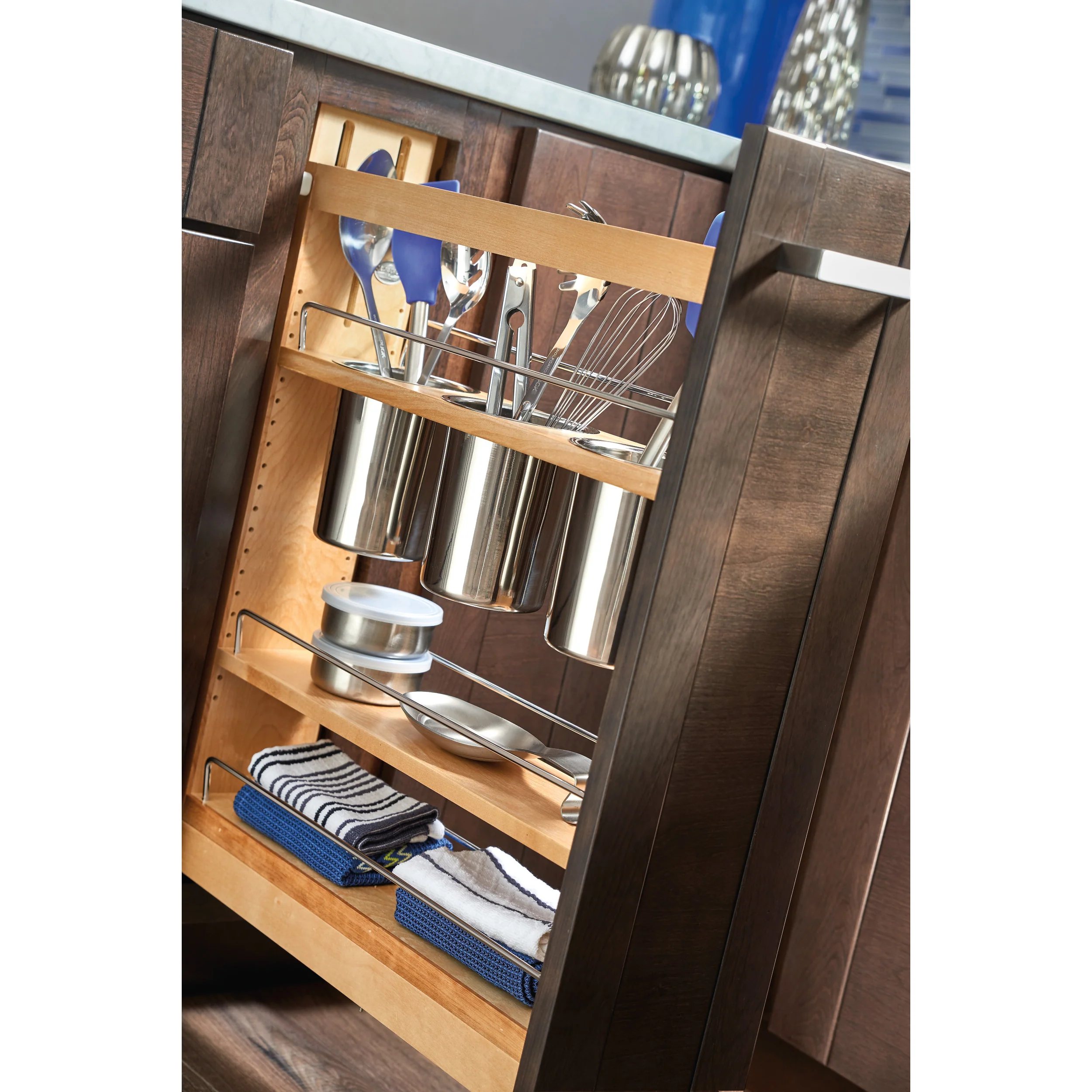5 in Base Cabinet Organizer w/ 3 Utensil Bins Natural 6 in (152 mm) W x 21.63 in (549 mm) D x 25.5 in (648 mm) H - Image 6