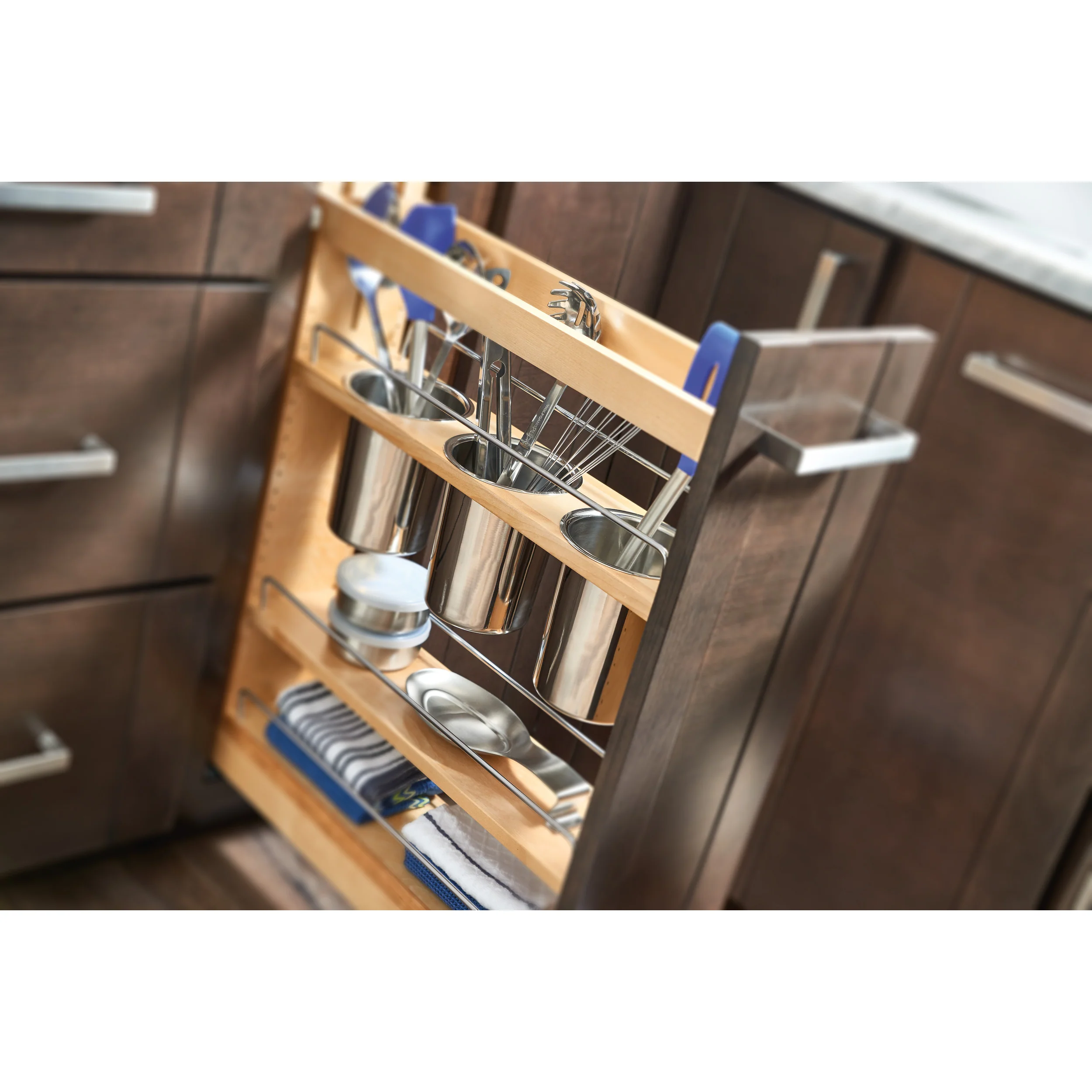 5 in Base Cabinet Organizer w/ 3 Utensil Bins Natural 6 in (152 mm) W x 21.63 in (549 mm) D x 25.5 in (648 mm) H - Image 9