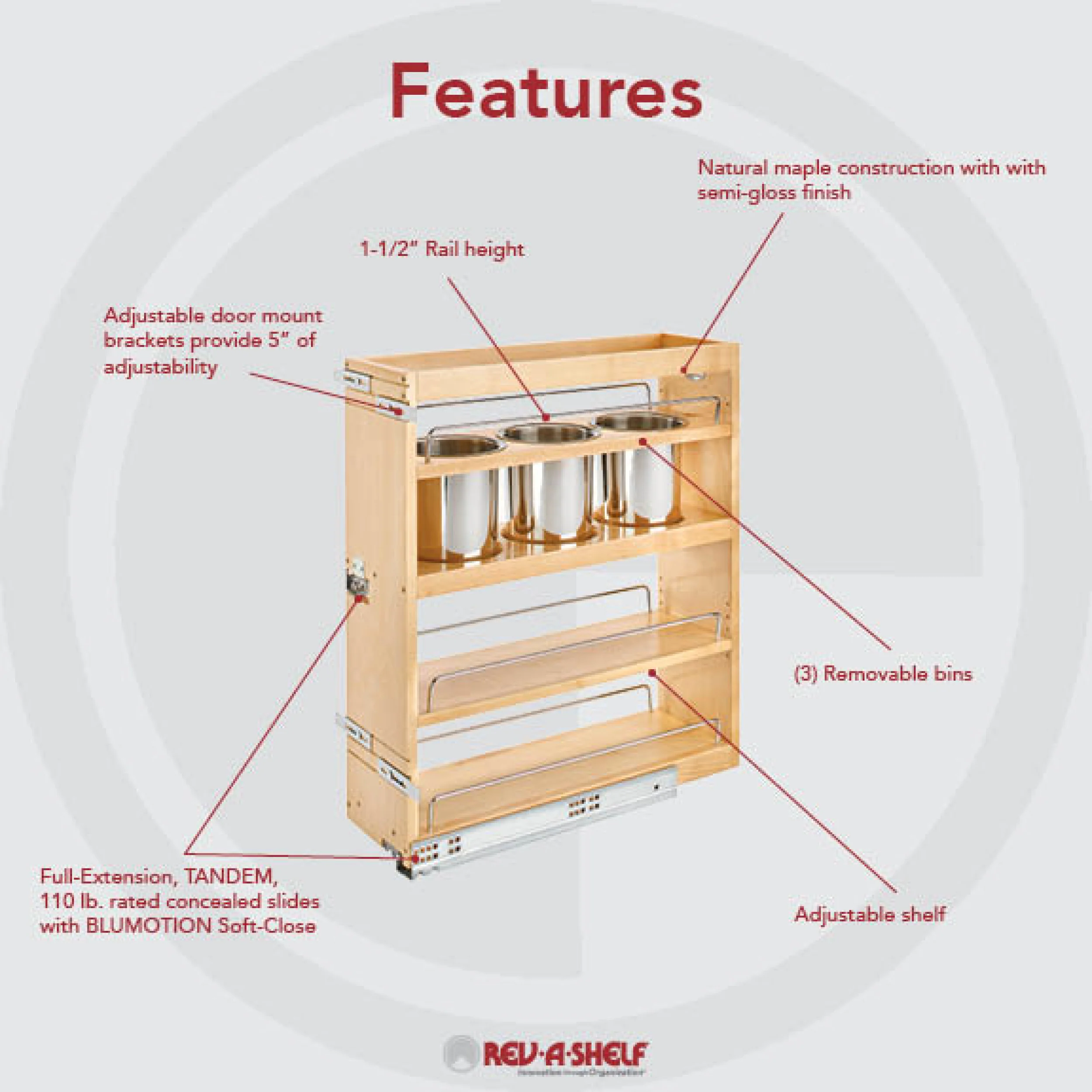 7.5 in Base Cabinet Organizer w/ 3 Utensil Bins Natural 7.5 in (191 mm) W x 21.81 in (554 mm) D x 25.25 in (641 mm) H - Image 3