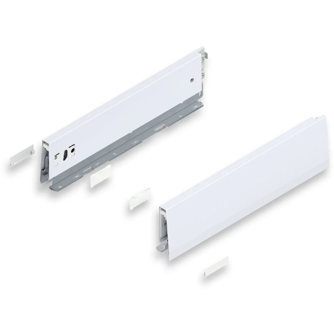 MERIVOBOX SILK WHITE drawer side, height M (91 mm), NL=350 mm, right+left