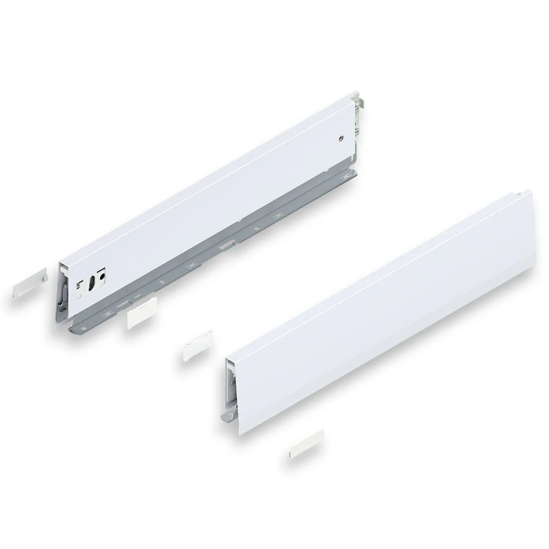 MERIVOBOX SILK WHITE drawer side, height M (91 mm), NL=450 mm, right+left