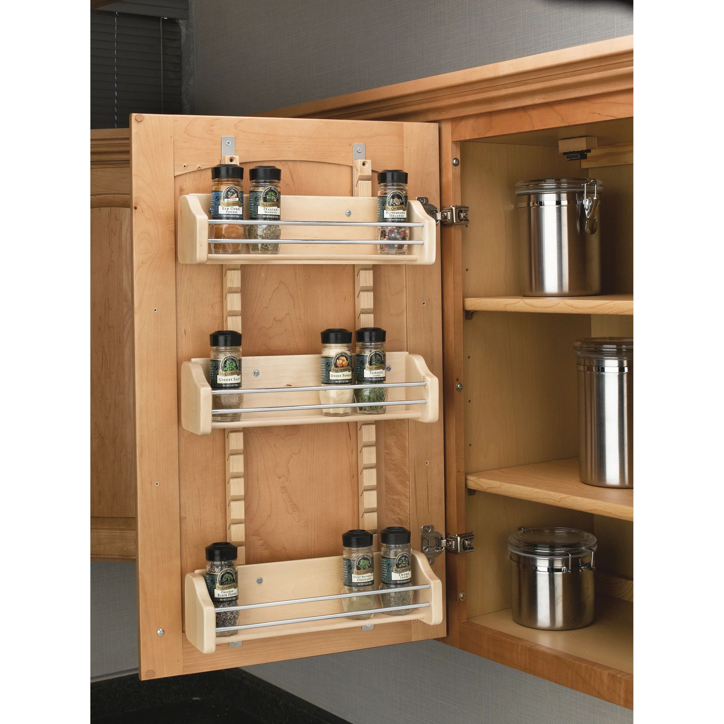 Medium Adjustable Door mount Spice Rack Natural  13.13 in (334 mm) W x 4 in (102 mm) D x 25 in (635 mm) H - Image 5
