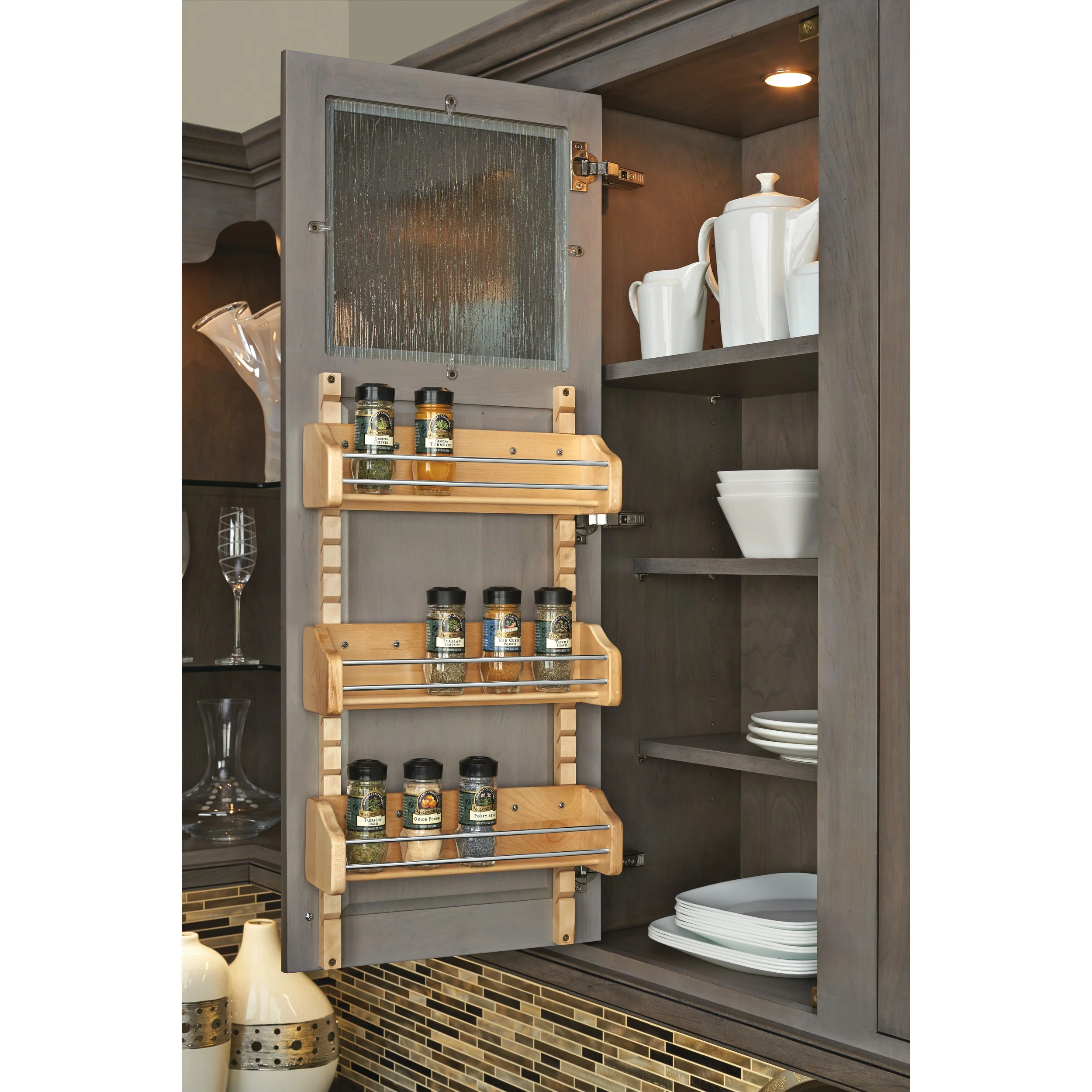 Large Adjustable Door mount Spice Rack Natural 16.13 in (410 mm) W x 4 in (102 mm) D x 25 in (635 mm) H
