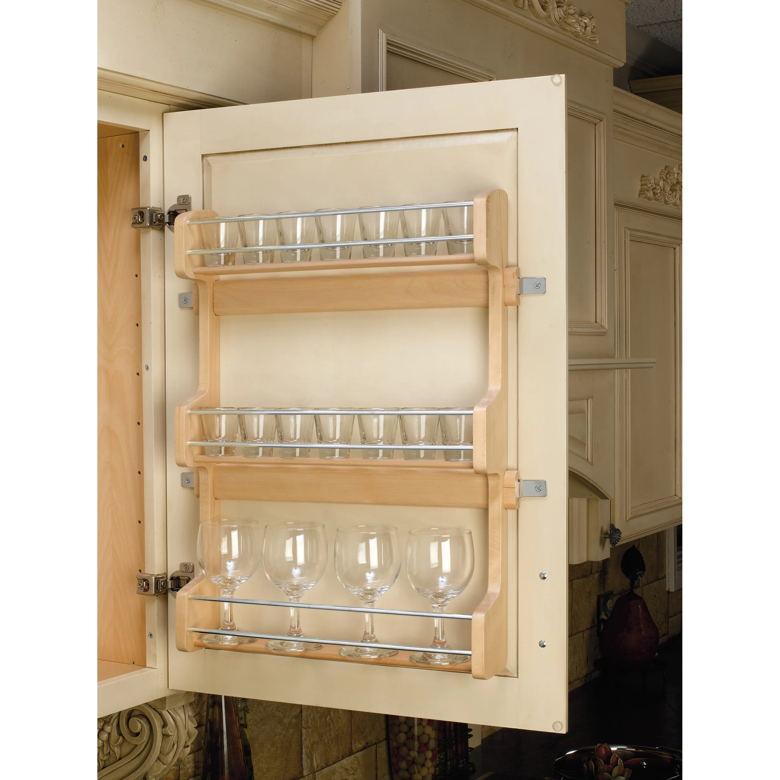 21 in Cabinet Door mount Wood 3-Shelf Spice Rack Natural  16.5 in (419 mm) W x 3.13 in (80 mm) D x 21.25 in (540 mm) H - Image 2
