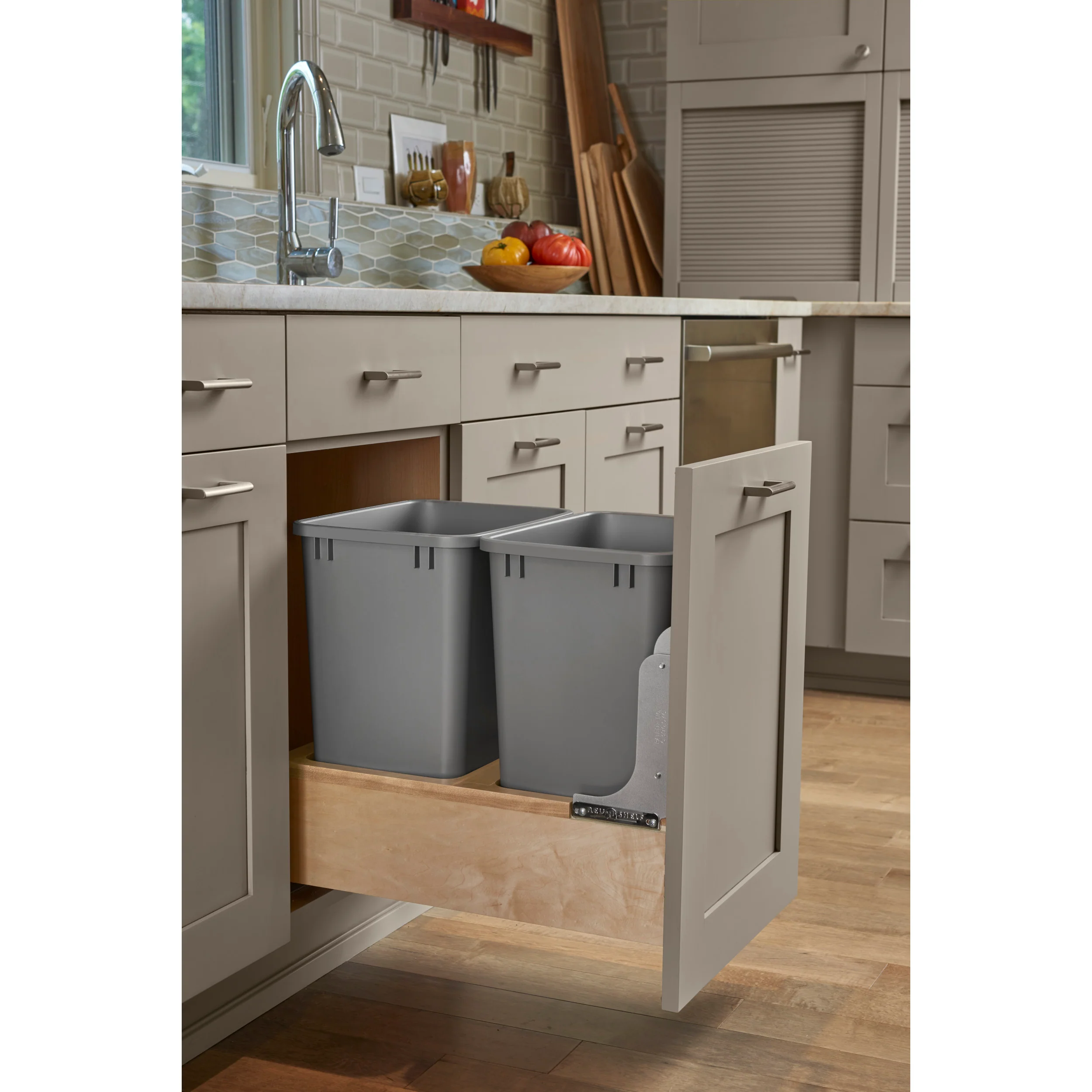 Double 35 Qrt Pull-Out Waste Container Natural 14.25 in (362 mm) W x 21.75 in (552 mm) D x 19.25 in (489 mm) H - Image 4
