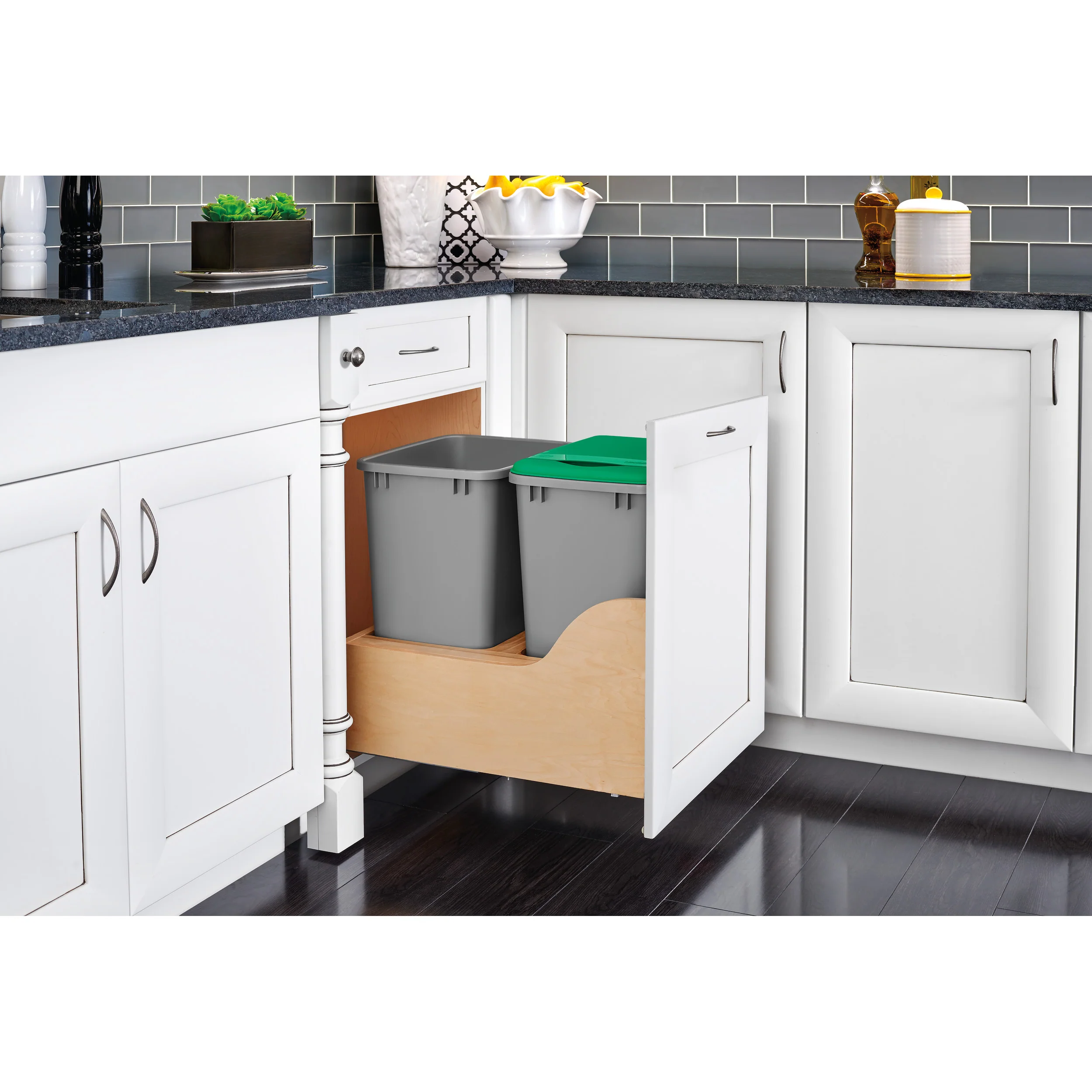 Double 35 Qrt Pull-Out Waste Container Natural 18 in (457 mm) W x 21.67 in (550 mm) D x 20.38 in (518 mm) H - Image 2