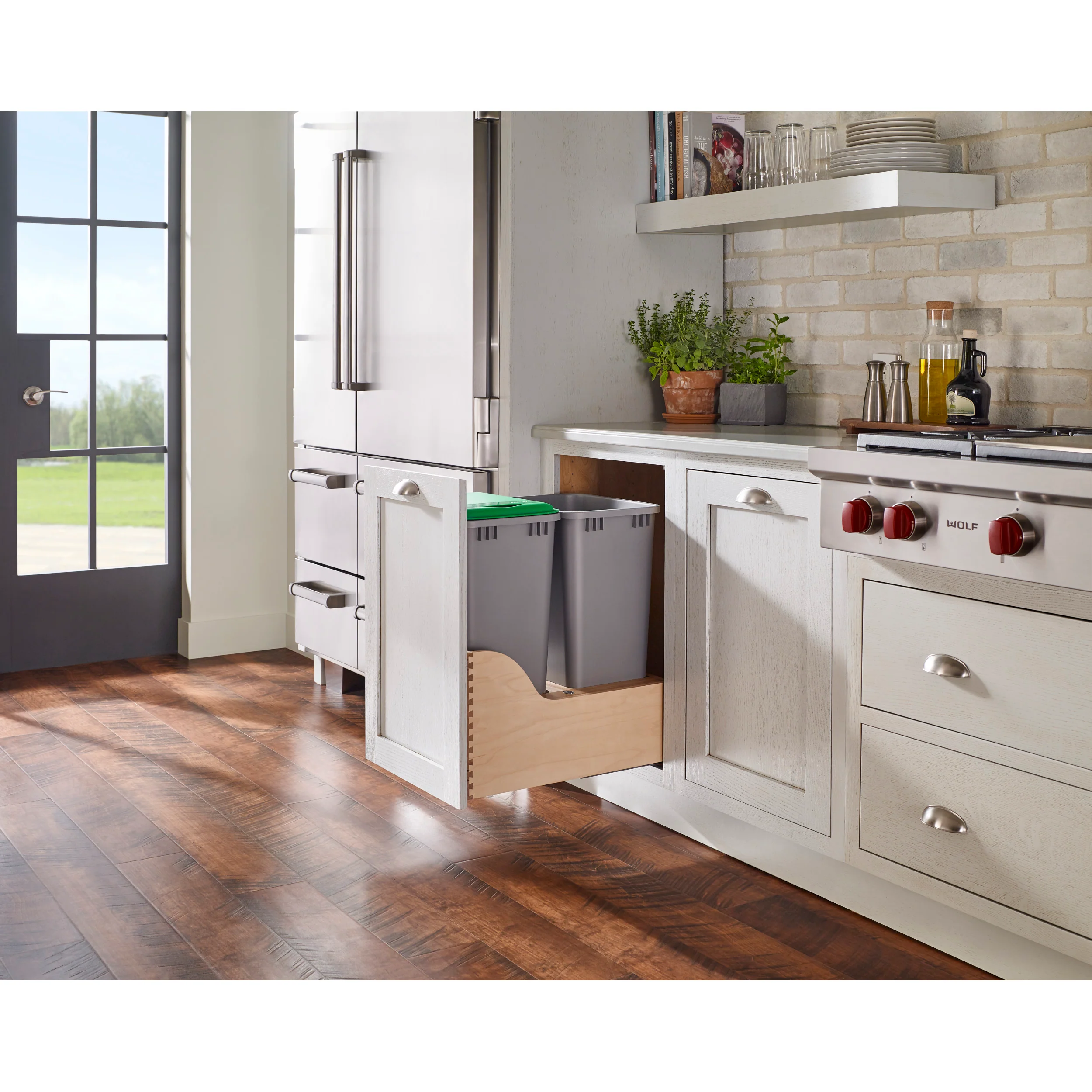 Double 50 Qrt Bottom mount Waste Container Natural 18 in (457 mm) W x 21.75 in (552 mm) D x 24.25 in (616 mm) H - Image 2