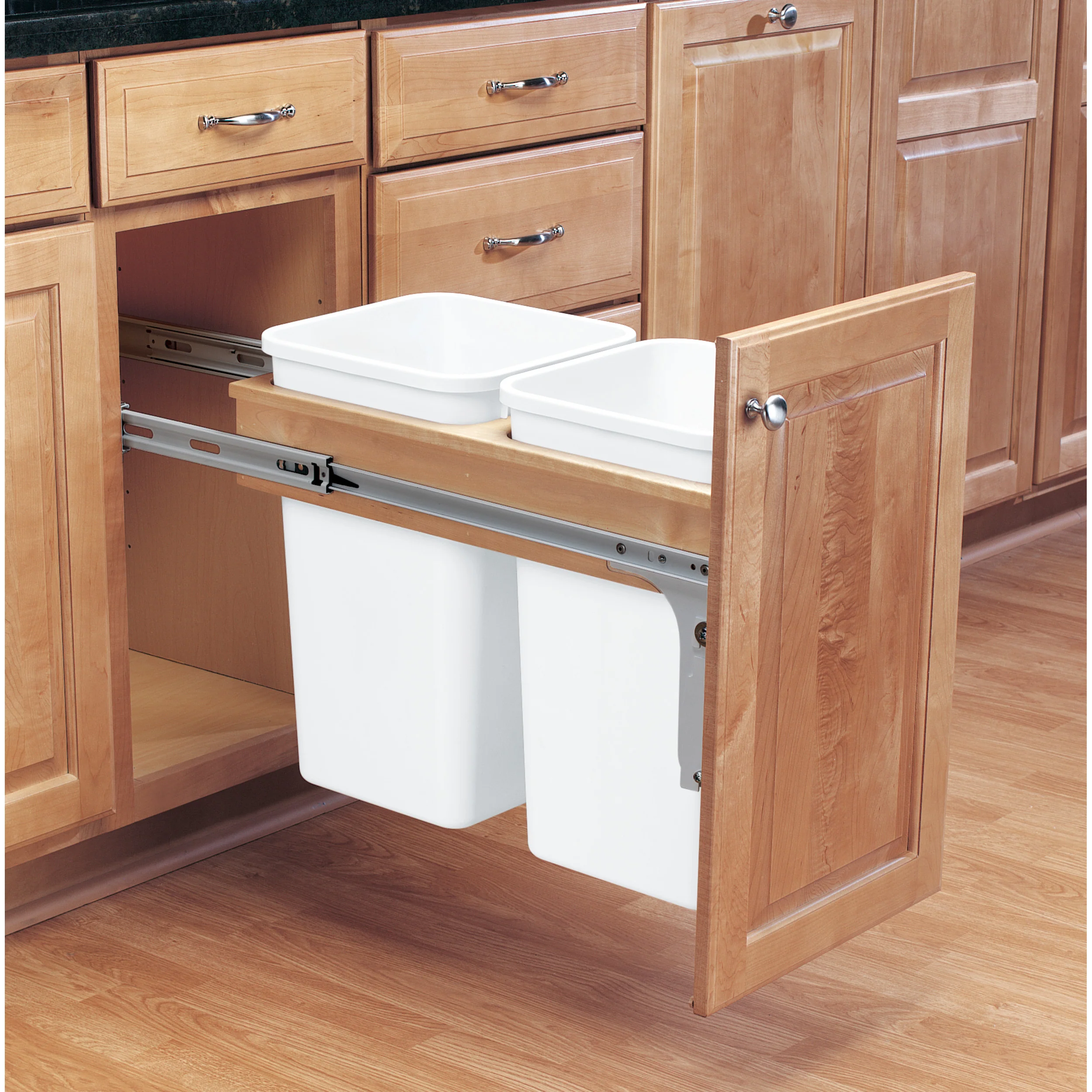 Double 27 Qrt Top mount Waste Container (Full-access) Natural  13.5 in (343 mm) W x 23.25 in (591 mm) D x 17.75 in (451 mm) H - Image 4