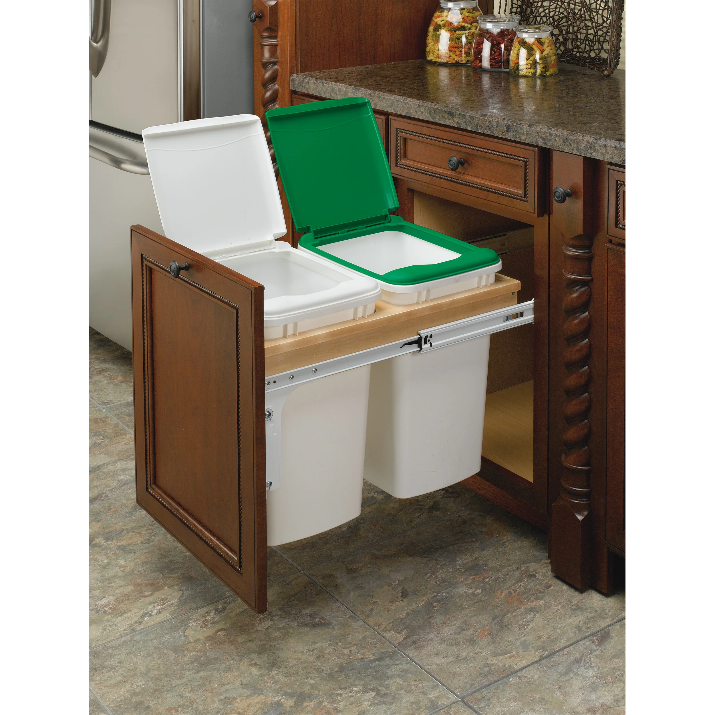 Double 35 Qrt Top mount Waste Container (Full-Access) Natural 16.5 in (419 mm) W x 22.75 in (578 mm) D x 17.88 in (454 mm) H - Image 2